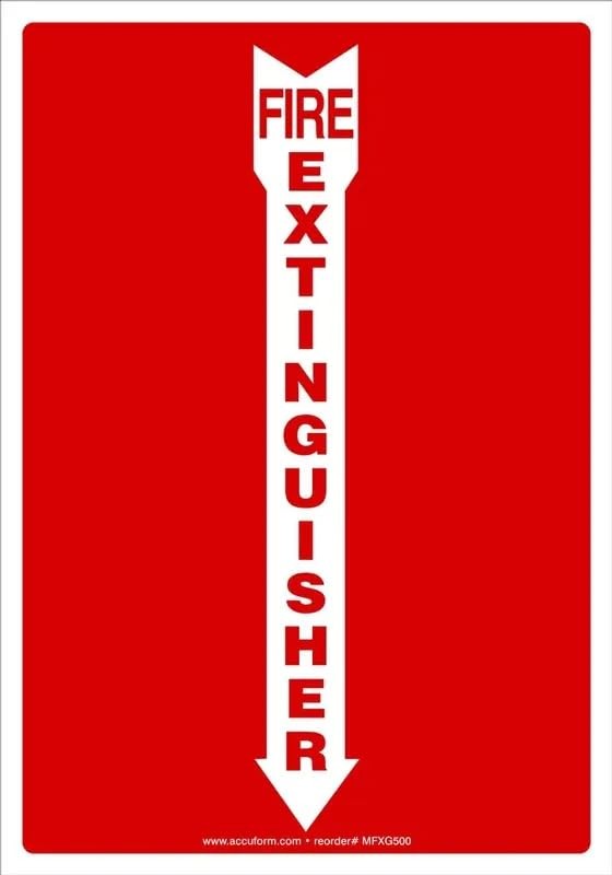 Fire Extinguisher Red Sign with Arrow Down, Aluminum 10″ x 7″, Made in USA – …