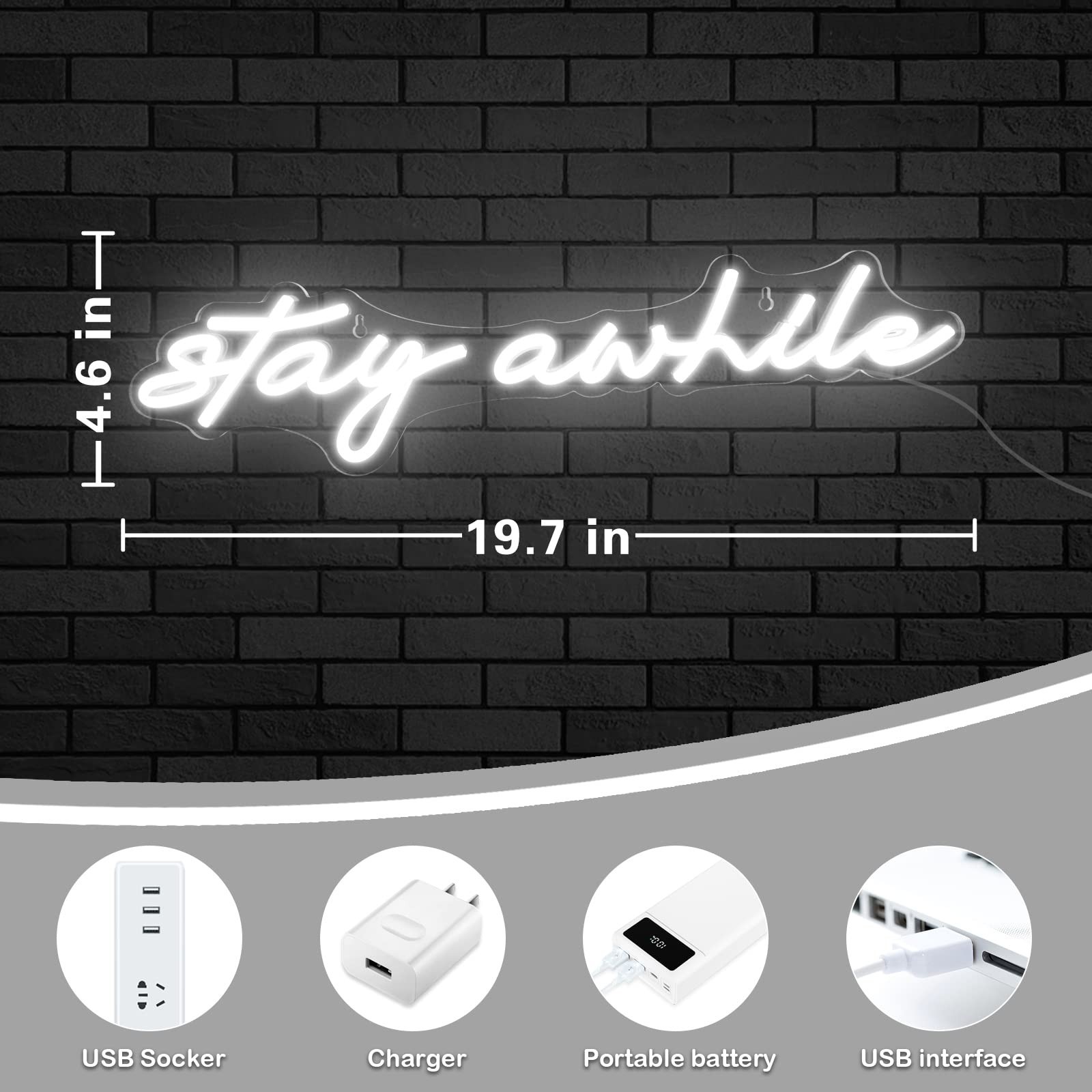 Stay Awhile Neon Signs – IMEGINA Dimmable LED Neon Sign for Wall Decor 19.7×5…