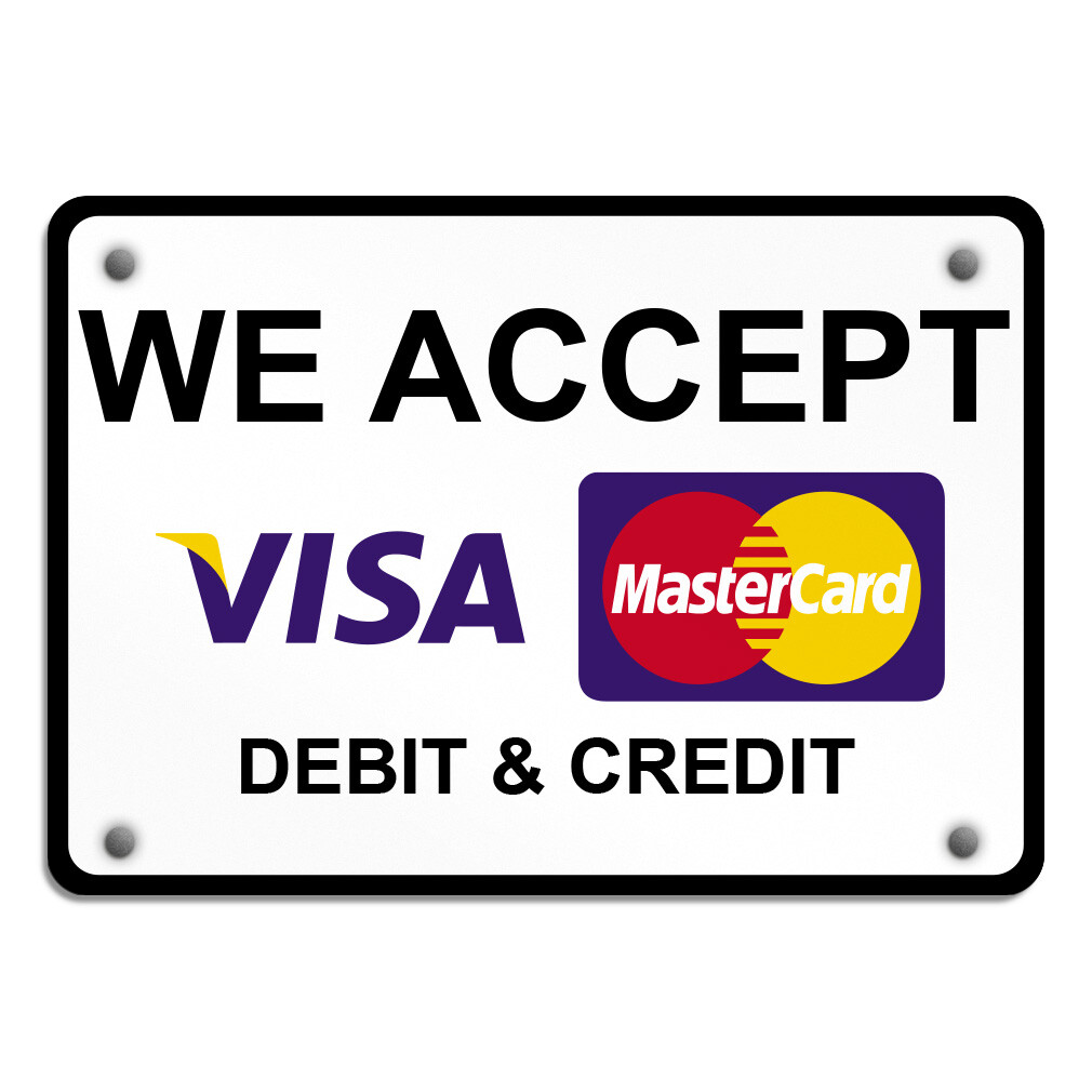 Horizontal Metal Sign We Accept Debit Credit Black Weatherproof Street Signage