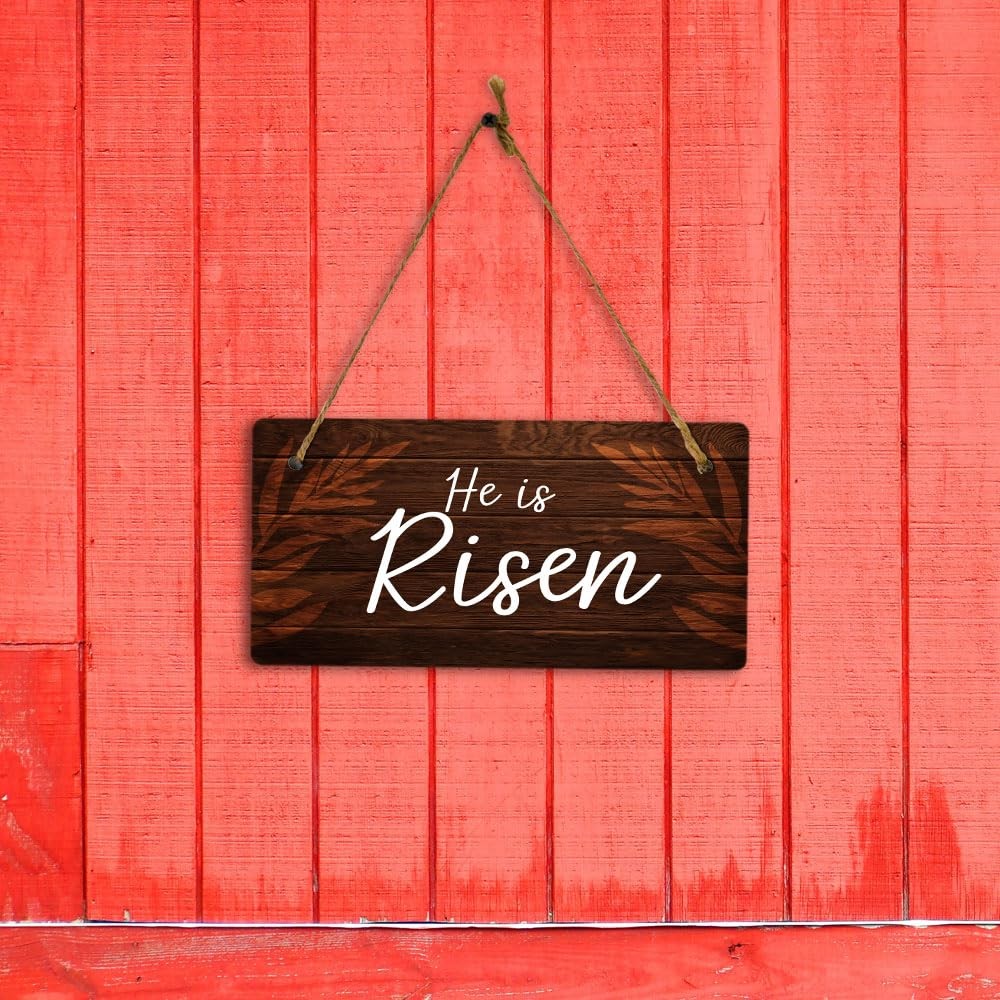 He is Risen 5×10 Hanging Wall or Door Sign | Religious Home Decor