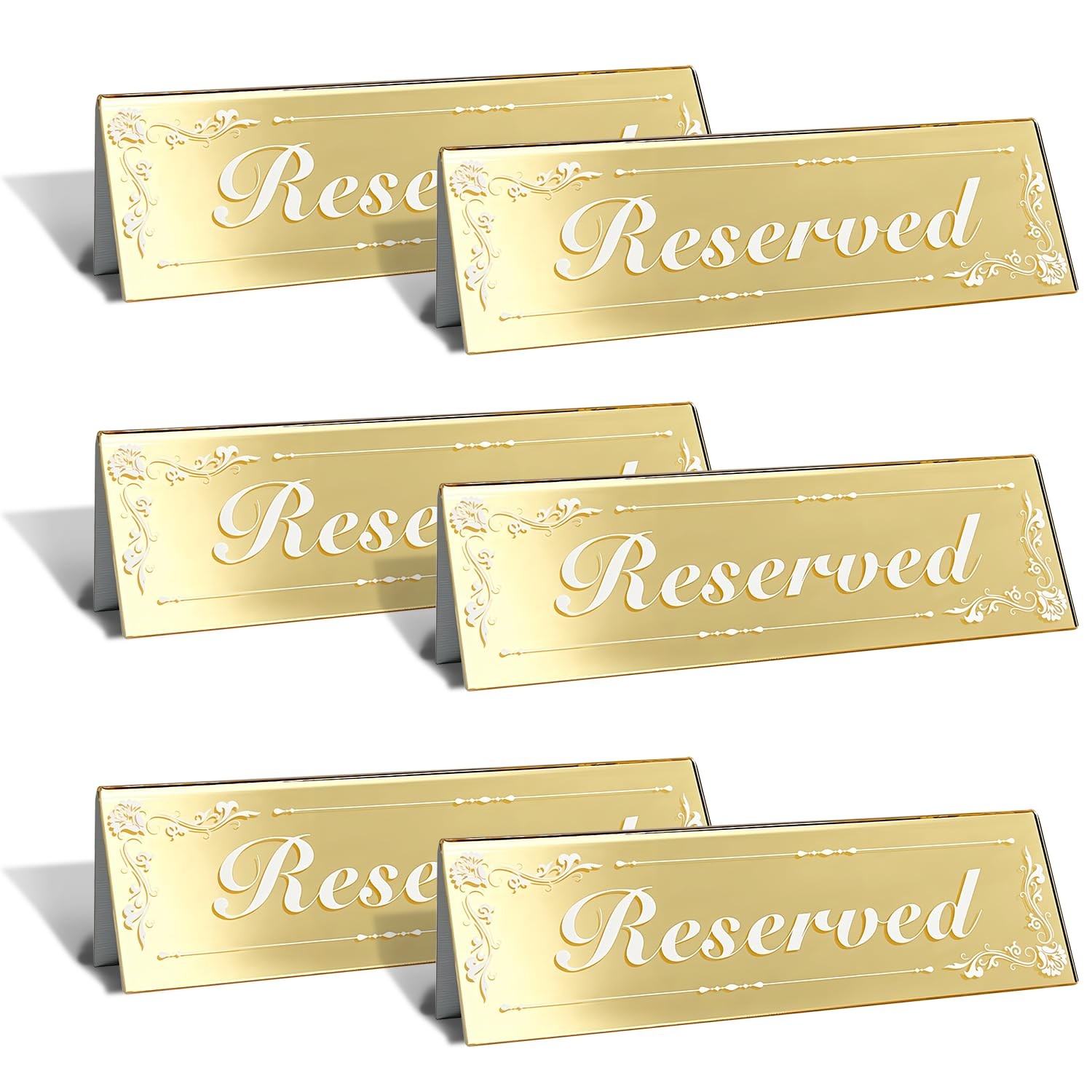 6 PCS Mirrored Gold Reserved Table Signs Double Sided Acrylic Event 6×2 Inch