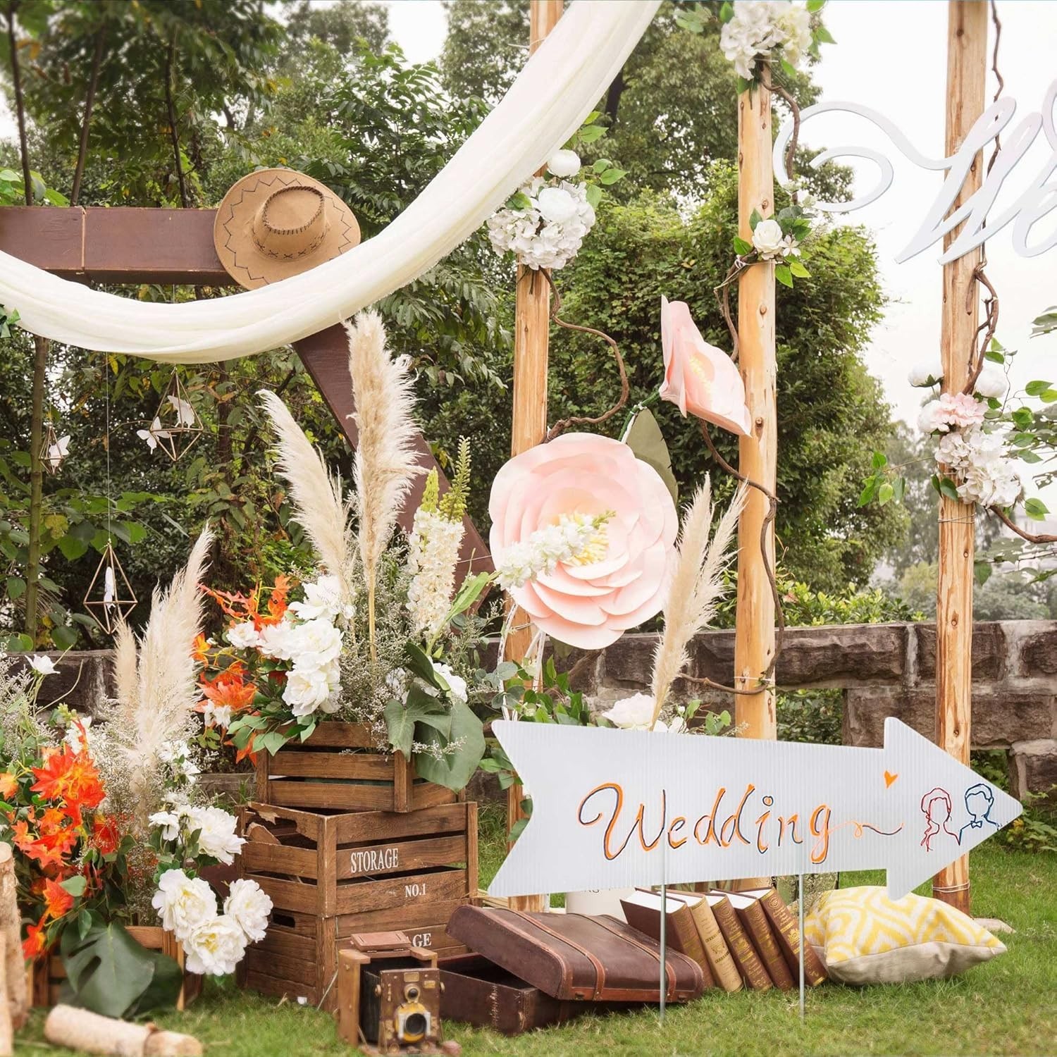 Customizable Wedding Directional Signs with Stakes – 17×6 Inches, 3 Pack