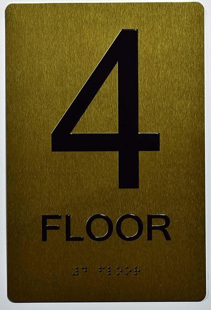 Floor 4 Sign- 4th Floor Sign- Gold(Aluminium, Gold/Black,Size 6X9) ….-ref0420