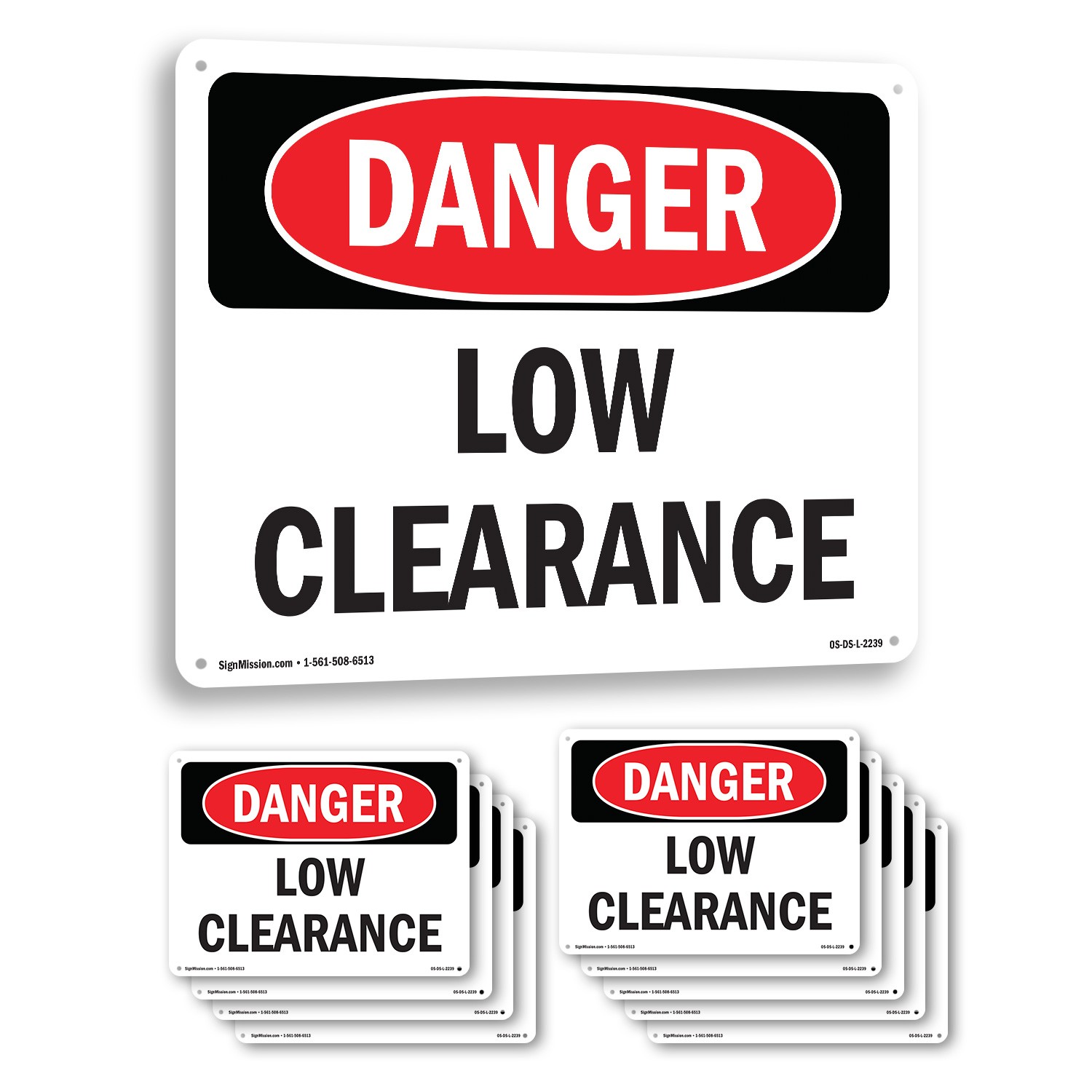 Low Clearance OSHA Danger Sign Metal, Plastic, Or Decal – 5 or 10 Pack