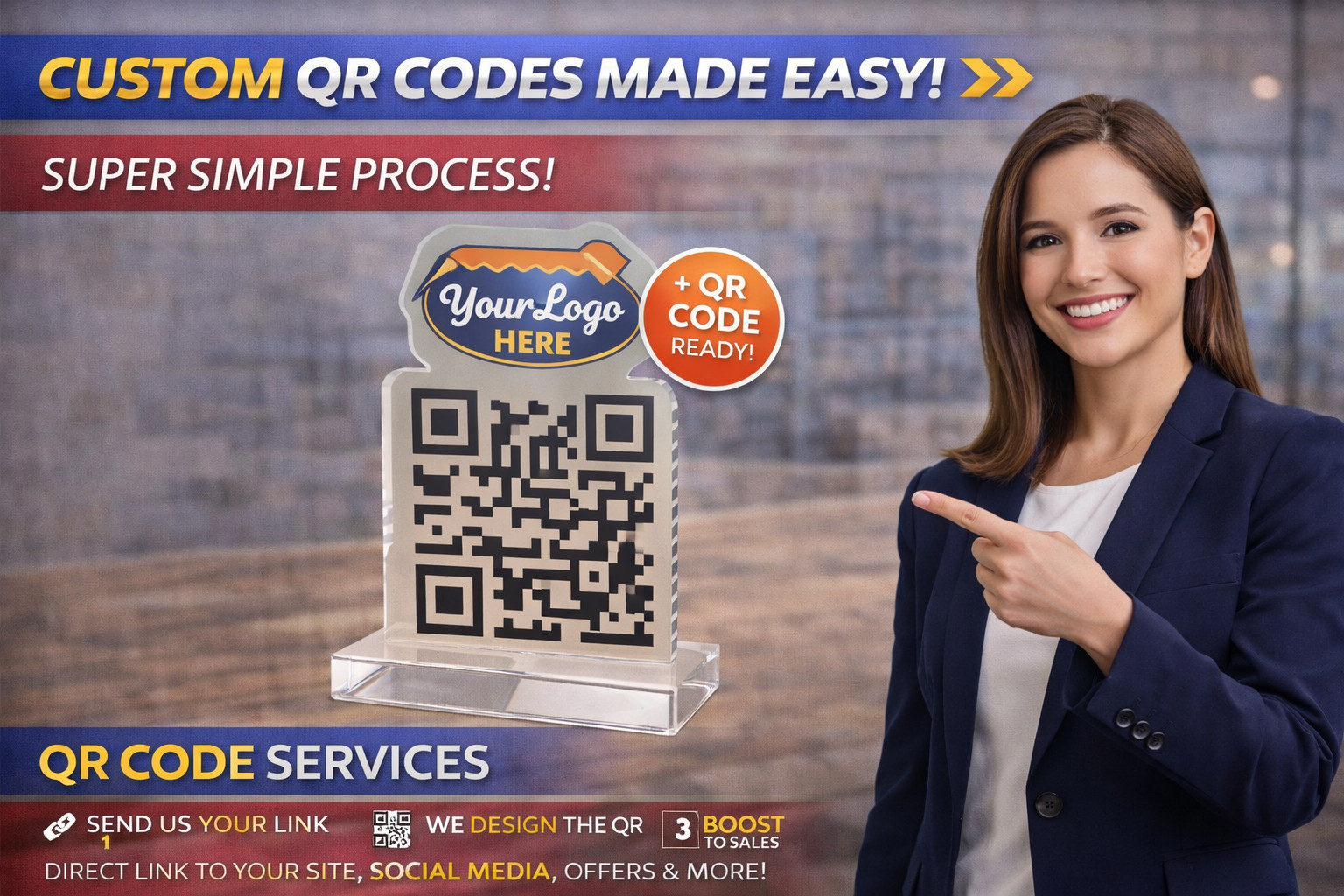 Custom QR Code Standee Acrylic Display Business Sign Scan Me Logo Desk Stand 4×6