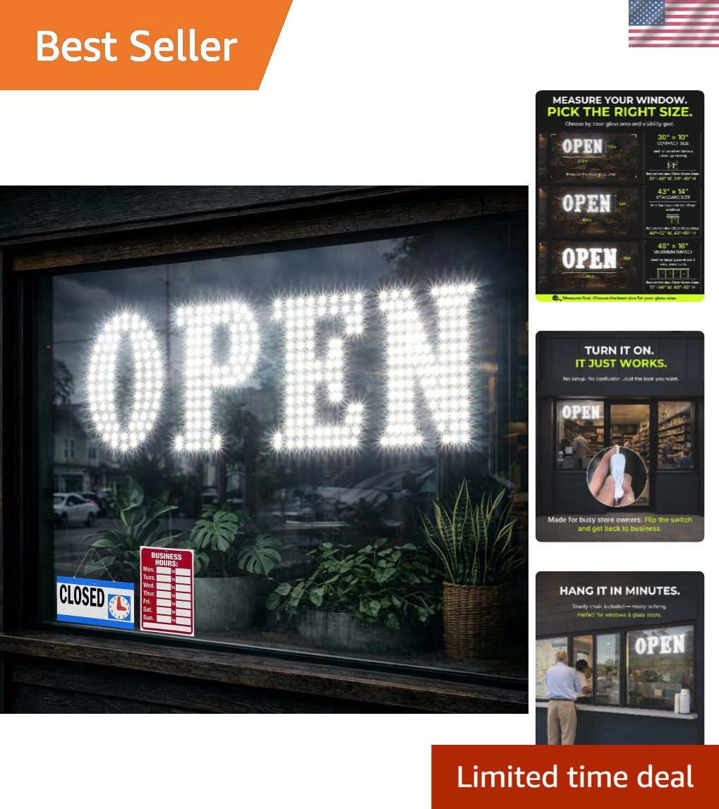 Energy Efficient 32″x11″ LED Open Sign with 330 LEDs – Perfect for Shops & Cafes