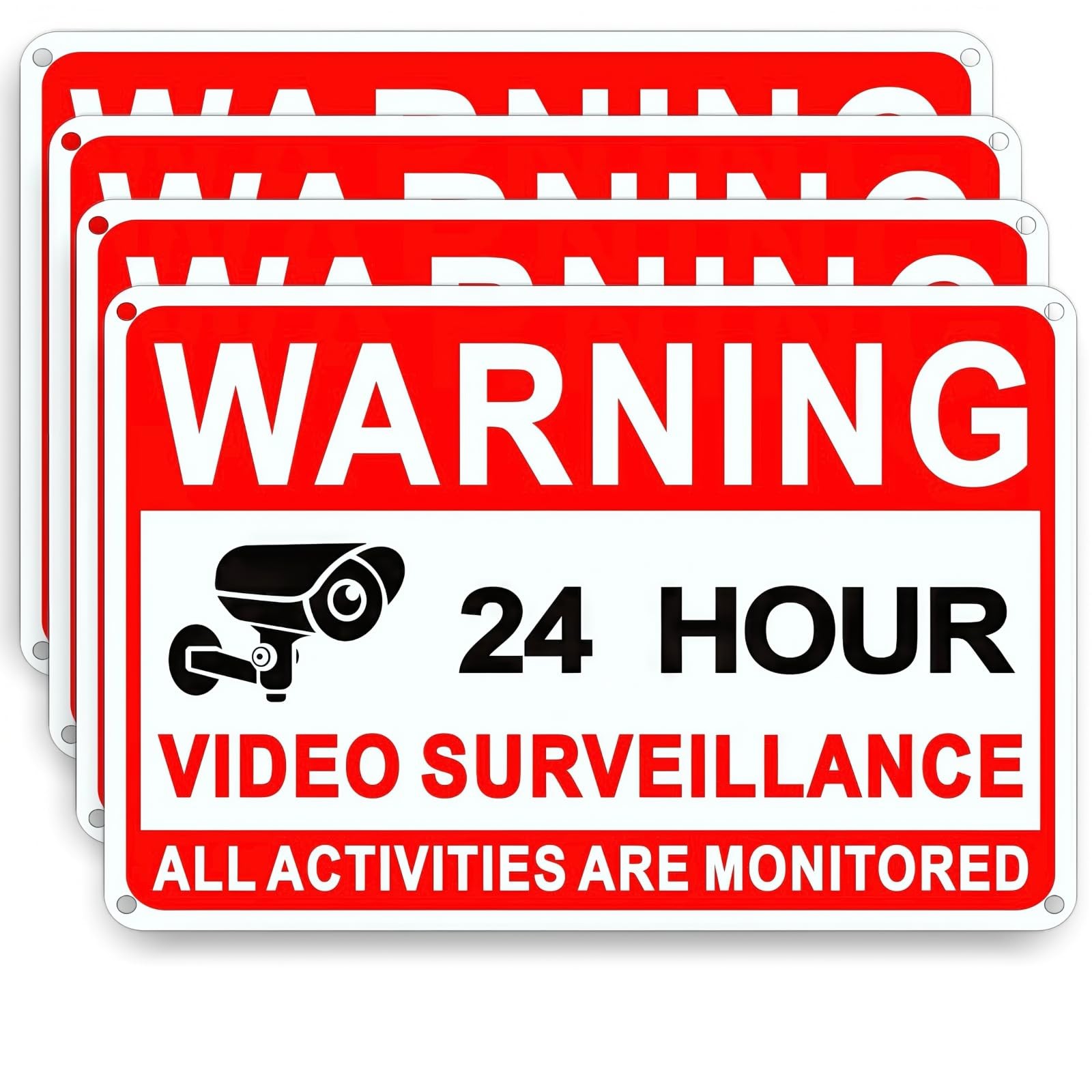 4 Pack Large Warning Security Cameras In Use Metal Sign for House Business
