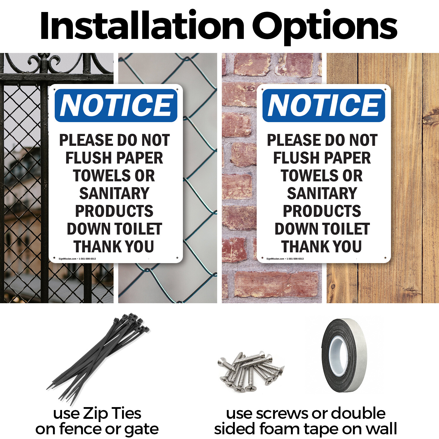 (2 Pack) Please Do Not Flush Paper Towels OSHA Notice Sign Decal Metal Plastic