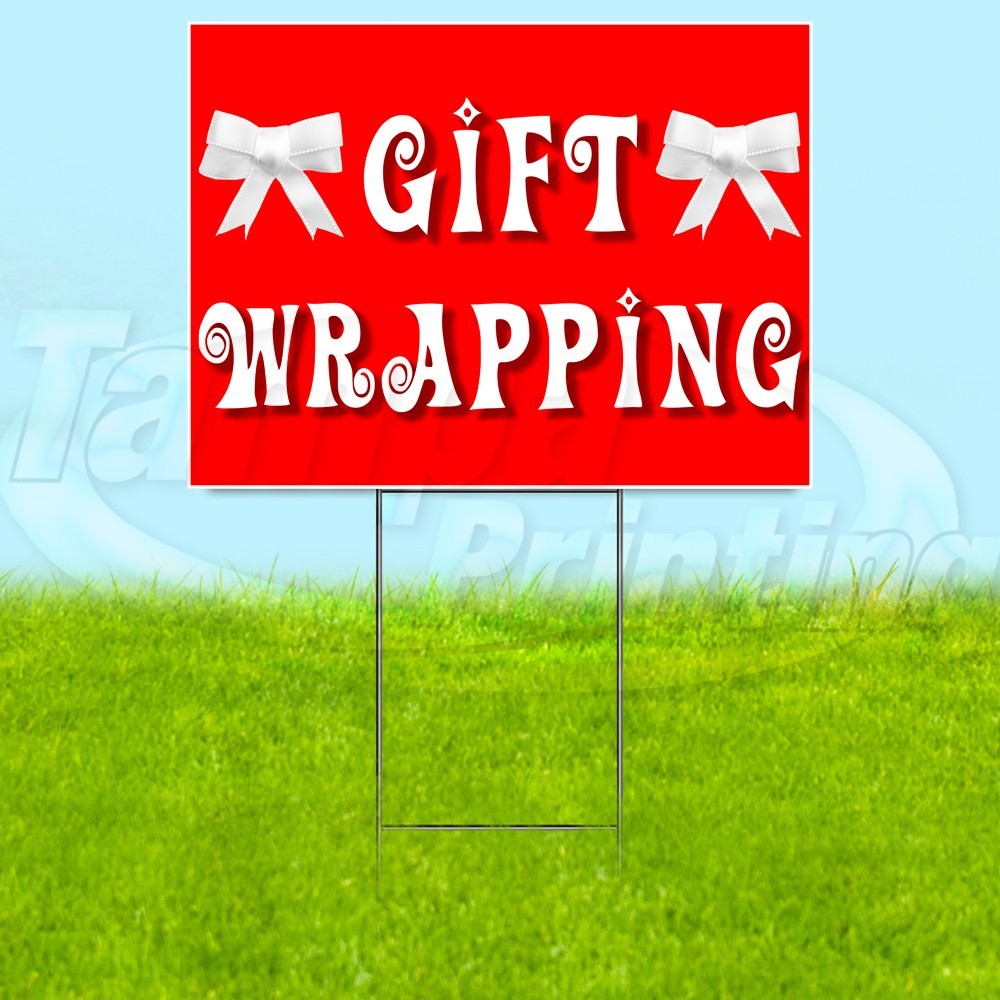GIFT WRAPPING 18×24 Yard Sign Holiday Plastic Corrugated WITH STAKE USA YS07734