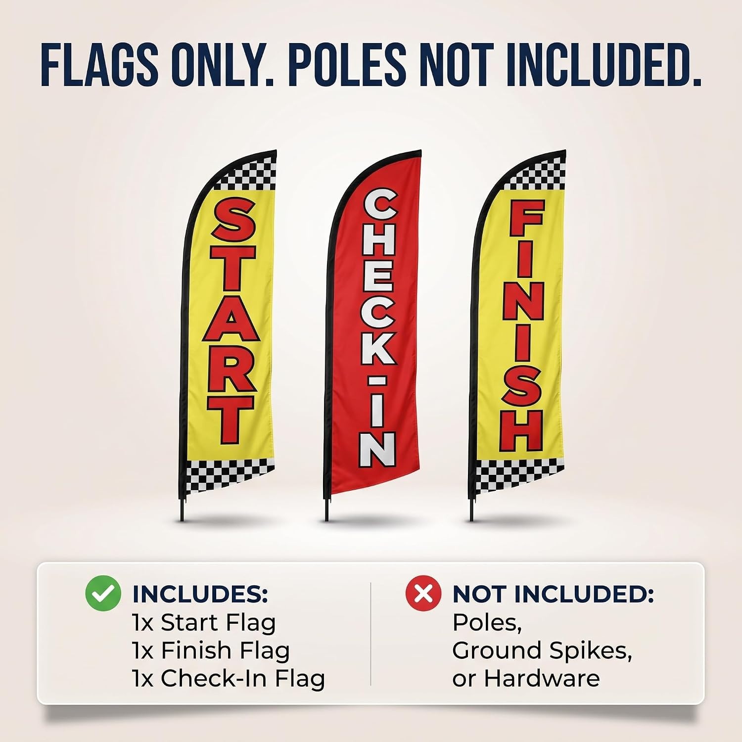 Start Finish Check In Feather Flags Set of 3 Racing Event Banners 12FT