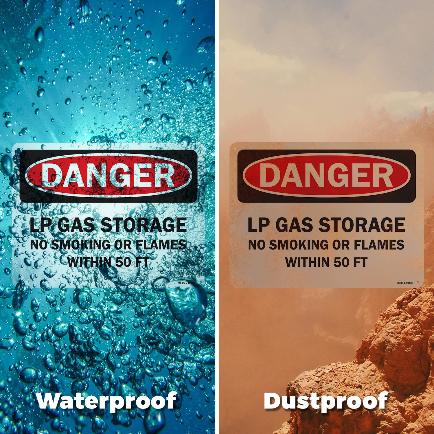 LP Gas Storage No Smoking or Flames with OSHA Danger Sign, Decal 5 or 10 Pack