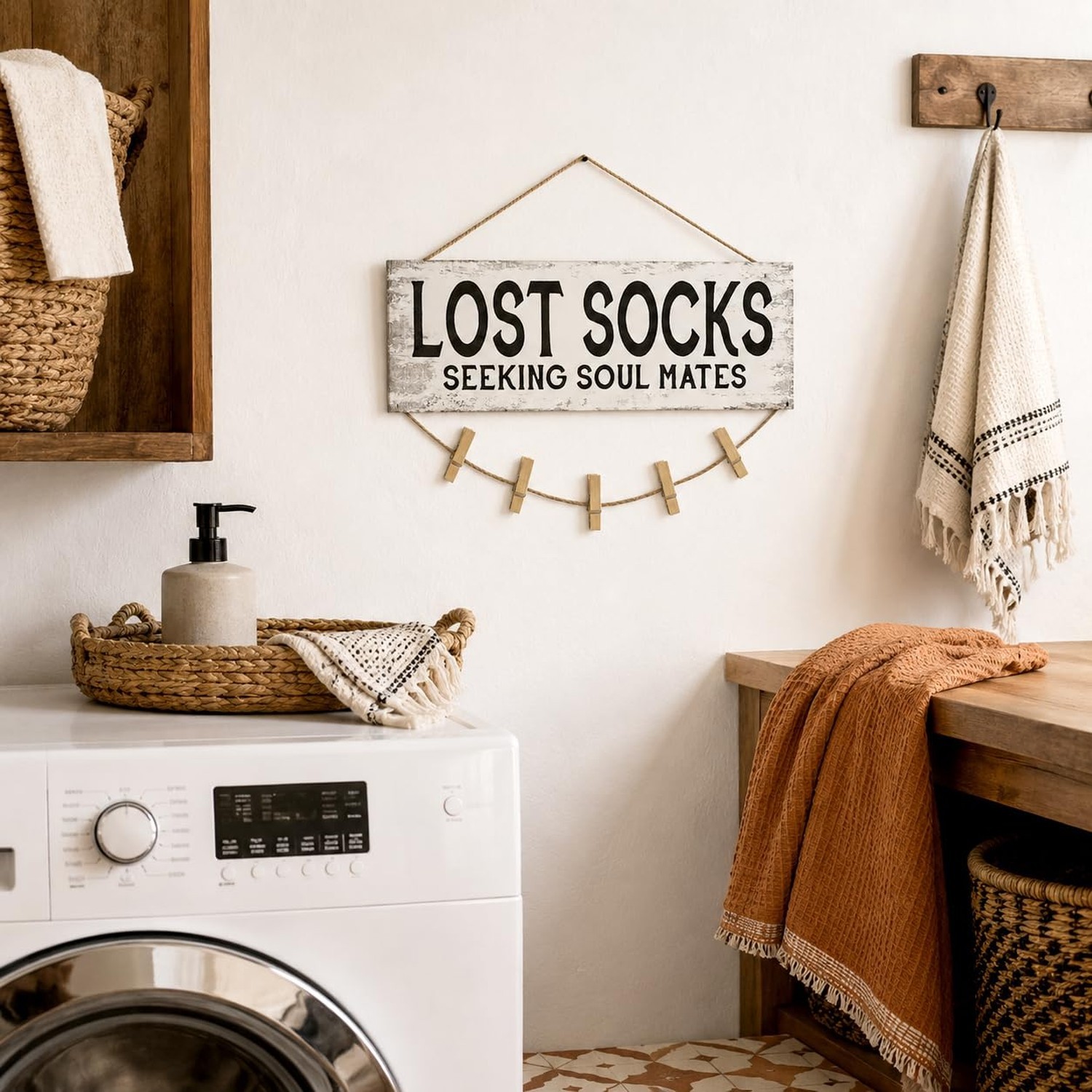 Laundry Sign Wall Decor, Lost Socks Laundry Sign, Rustic Sign Wall Art for Wa…