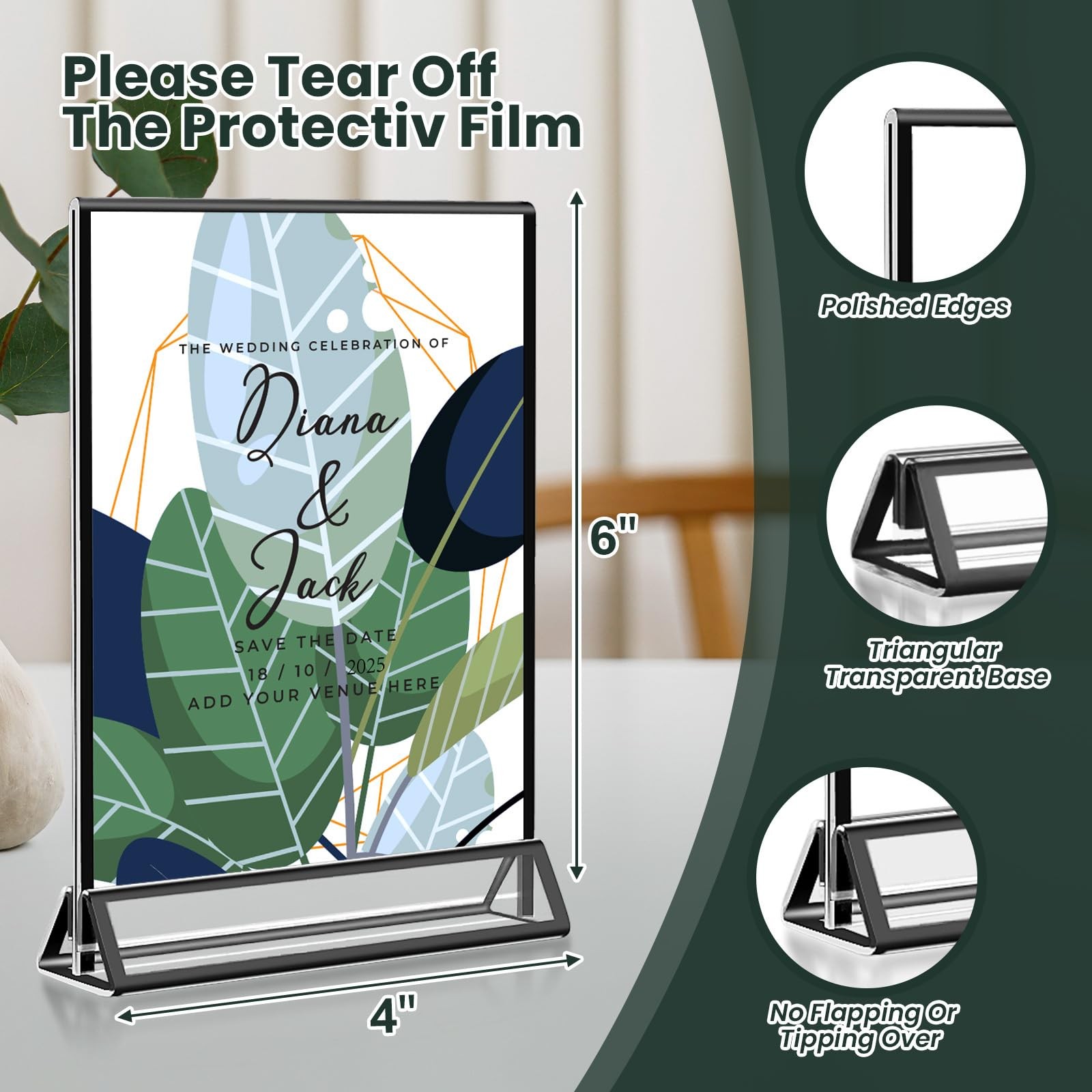 15 Pack Acrylic Sign Holder 4×6, Wedding Vertical-Black15 Pack-4×6, Black
