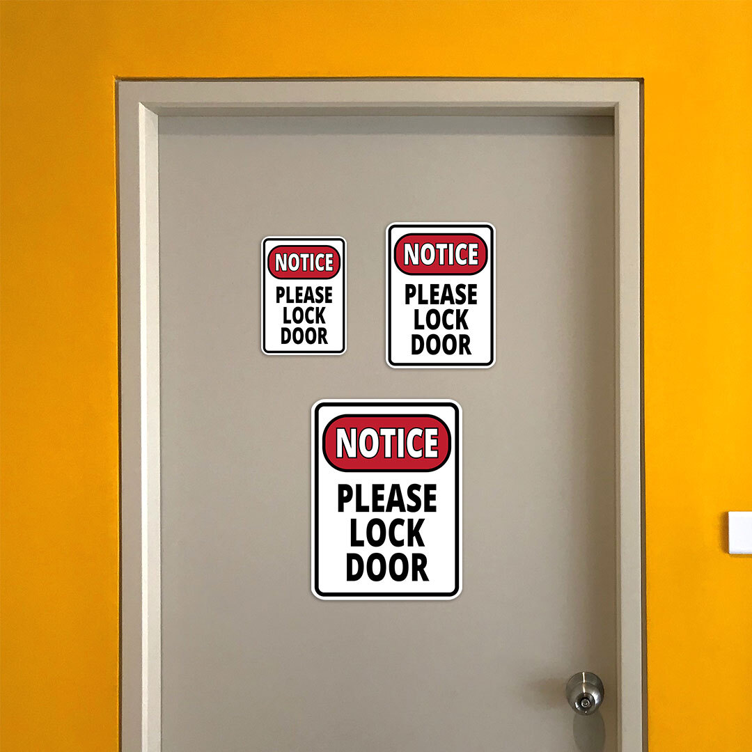 Portrait Round Plus Notice Please Lock Door Wall or Door Sign