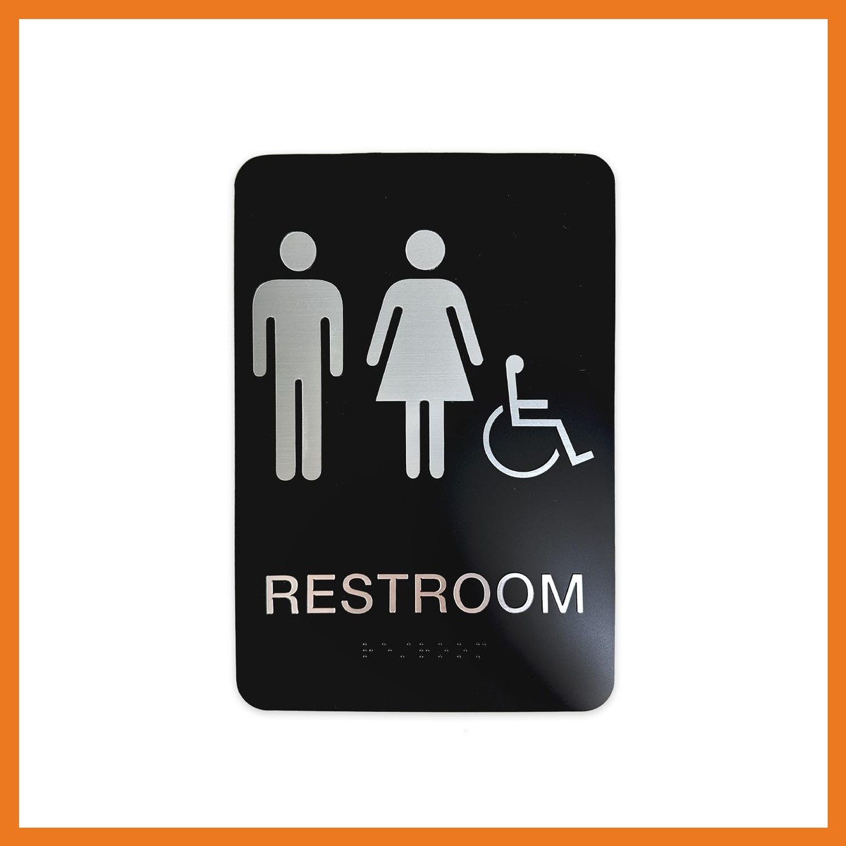 SBLABELS Black And Silver Unisex ADA Restroom Sign / 6″ x 9″ Gender Neutral