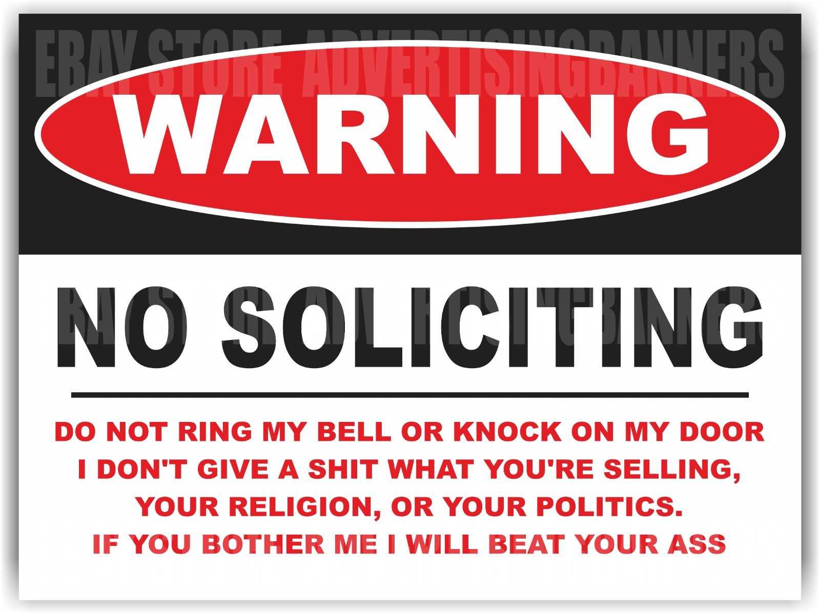 WARNING NO SOLICITING Yard Sign with H-Stakes Do not Ring My Bell Attention Stop