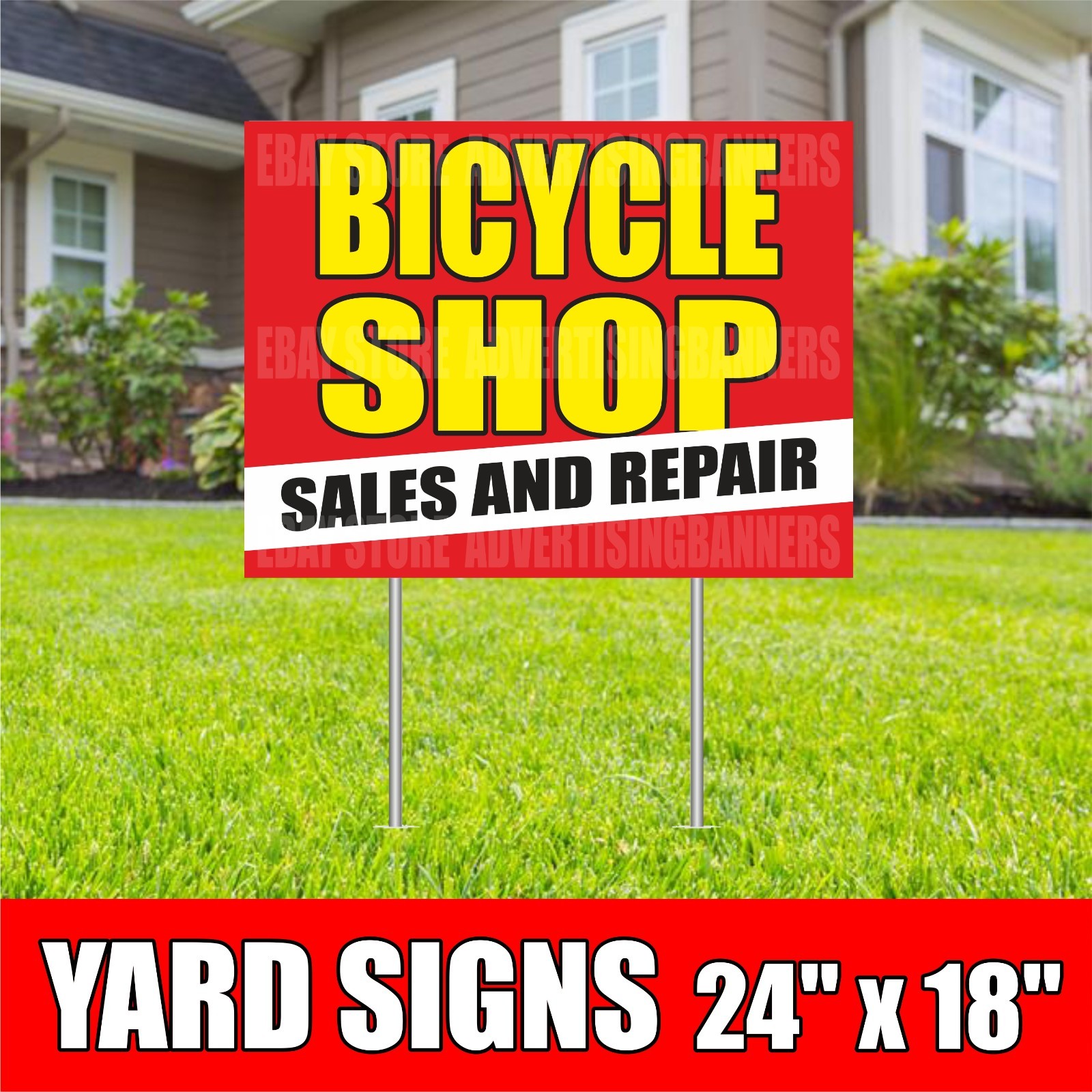 BICYCLE SHOP Yard Sign with H-Stakes Sales and Repair Bike Scooter Fix Shop