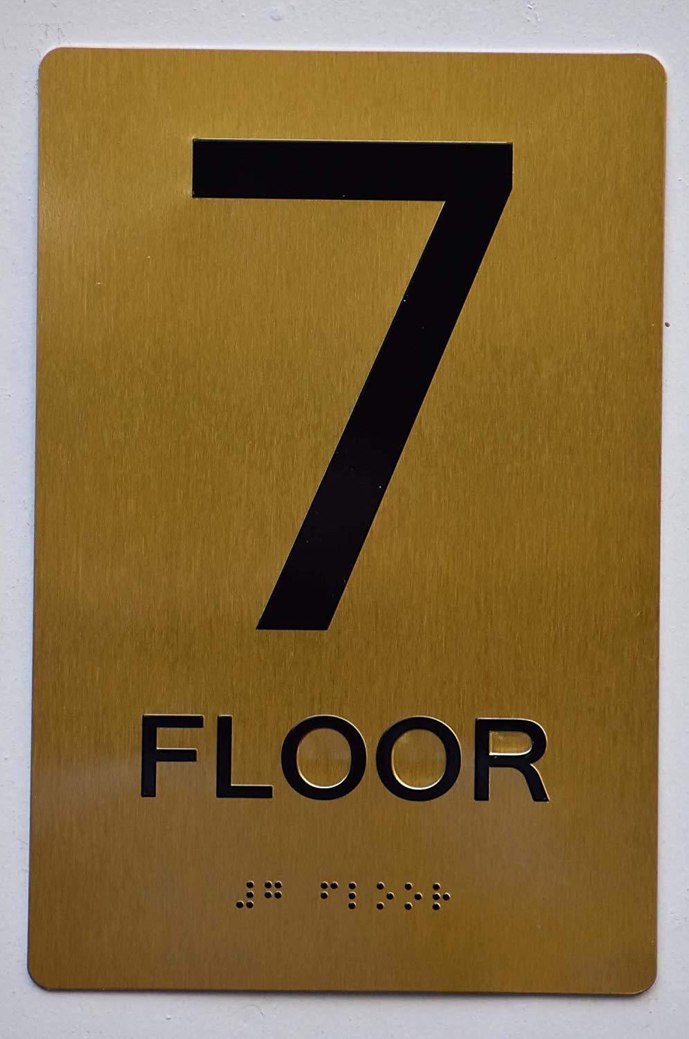 Floor 7 Sign- 7th Floor Sign- Gold(Aluminium, Gold/Black,Size 6X9) The Sensation