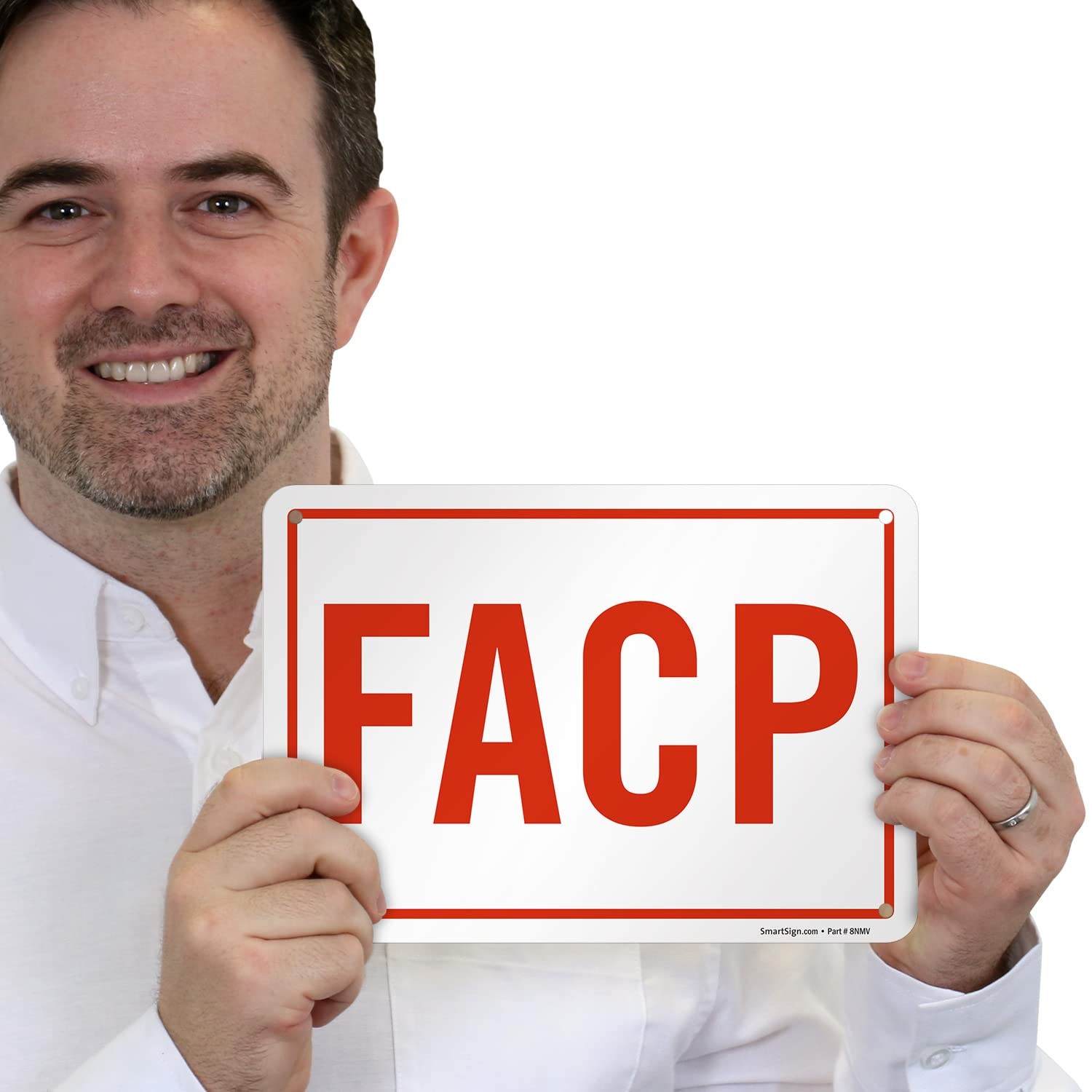 – S-9296-AL-10 “FACP” Sign | 7″ x 10″ Aluminum Red on White