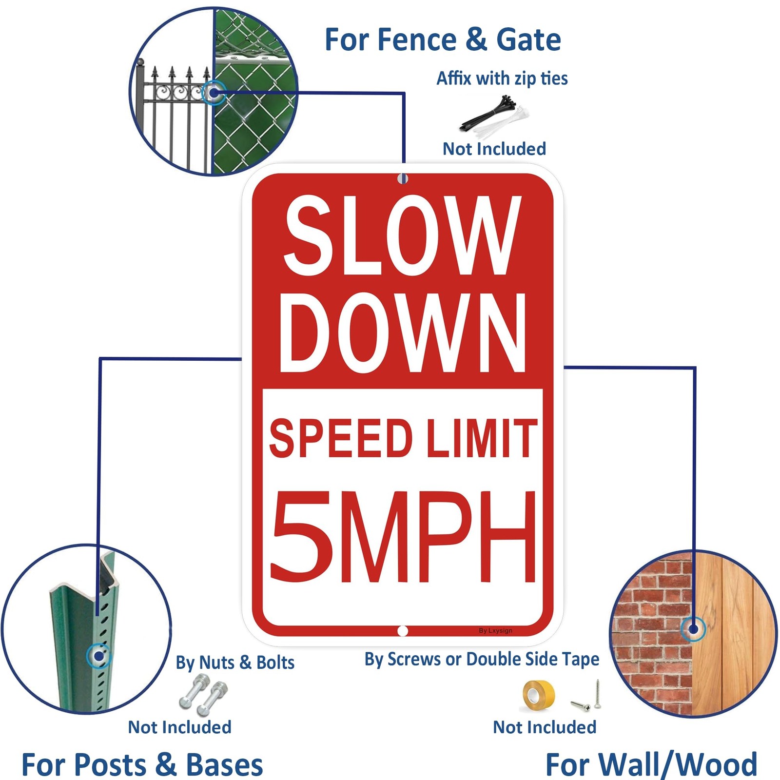 2 Pack 18×12 Inch Slow Down Speed Limit 5MPH Sign Heavy Duty Aluminum Metal Sign