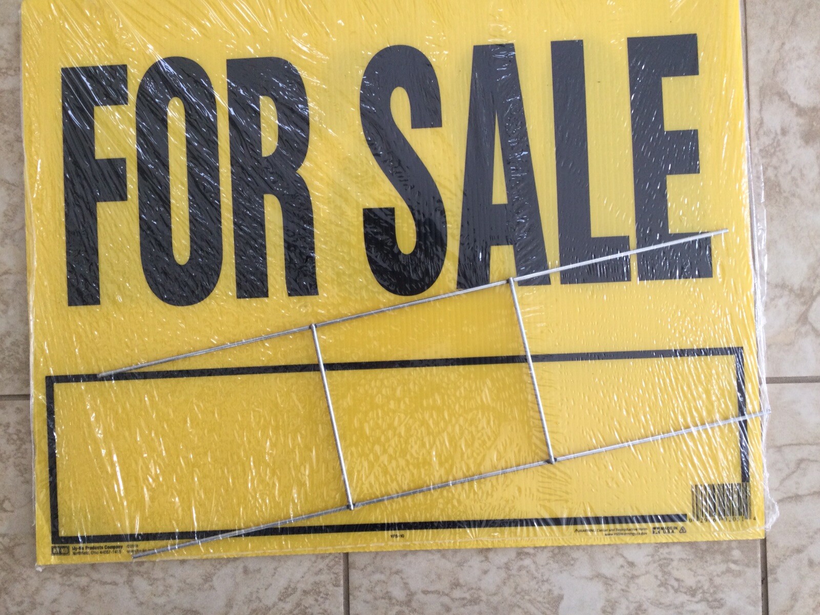 4Hy-Co YFS-10 18 3/8”x 23 1/8” Double Sided Yellow “For sale” W/ Lawn Brackets
