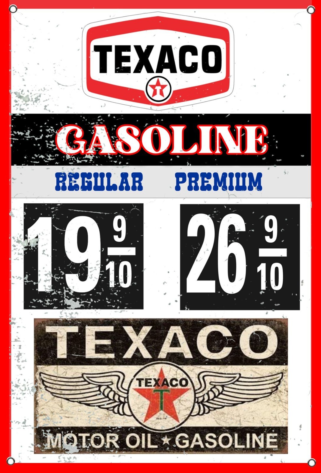 Texaco Gasoline 19 Cents Adverting Vinyl Banner Vintage Signs Distressed Remake