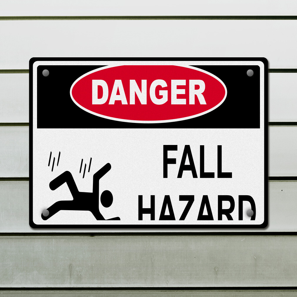 Aluminum Horizontal Metal Sign Danger Fall Hazard B Weatherproof Street Signage