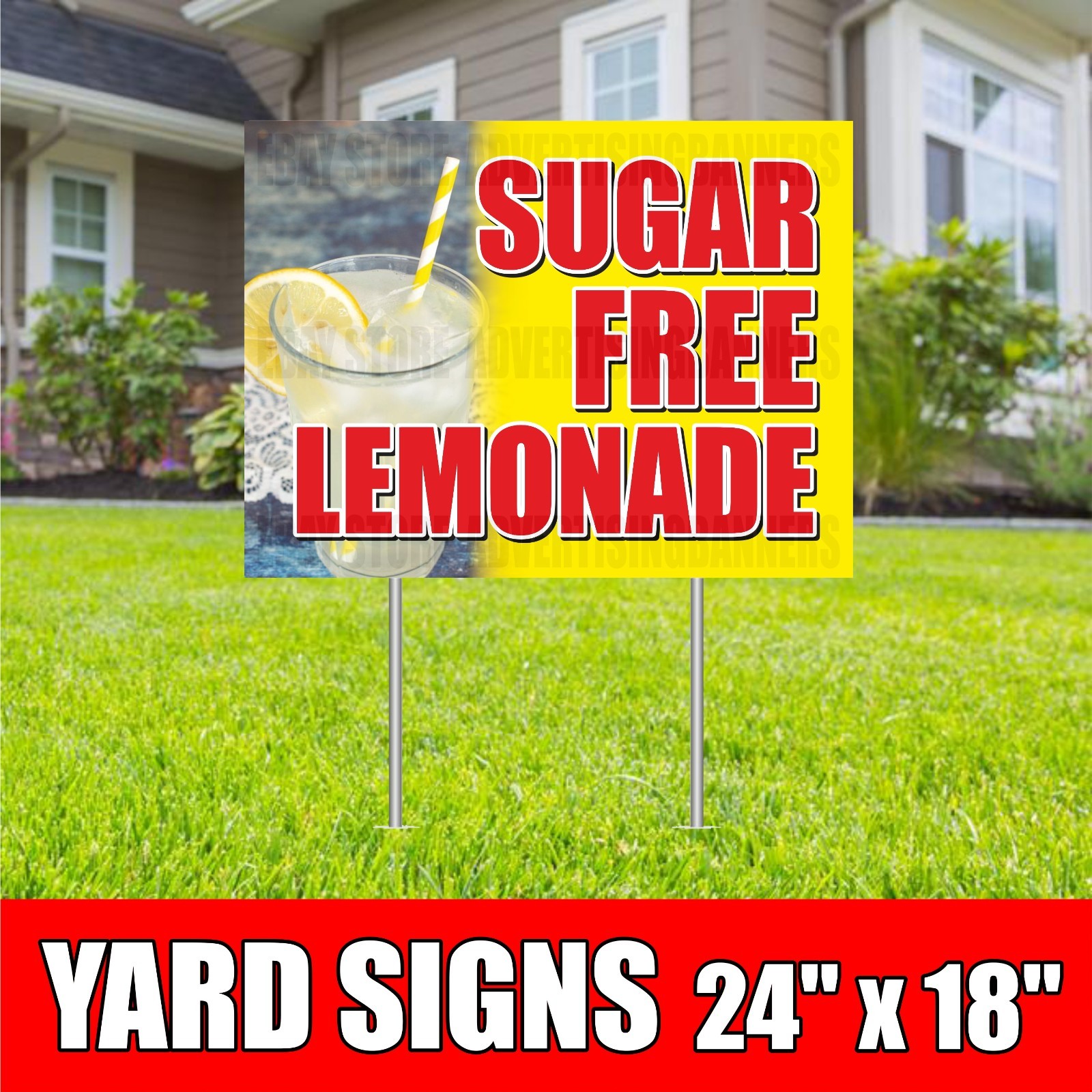 SUGAR FREE LEMONADE Yard Sign with H-Stakes ICE COLD Fresh Bar Fruit Diet Drinks
