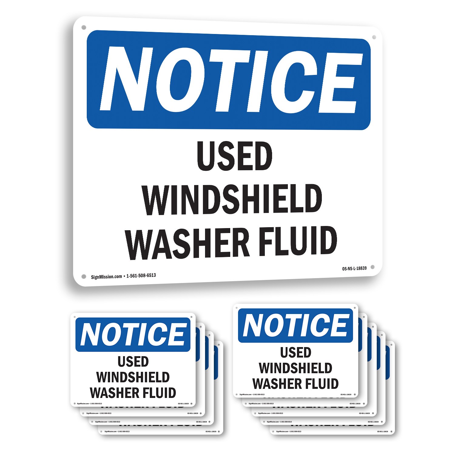 Used Windshield Washer Fluid OSHA Notice Sign Metal, Plastic, Decal 5 or 10 Pack