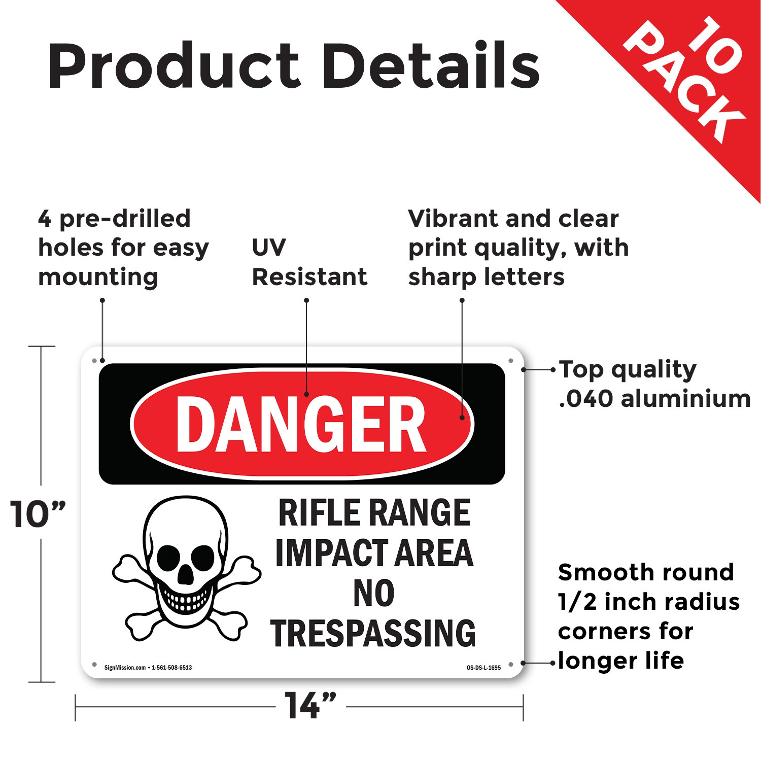 Rifle Range Impact Area No Trespassing OSHA Danger Sign Or Decal – 5 or 10 Pack