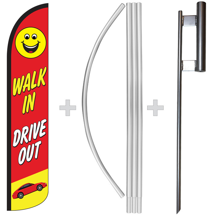 Walk In Drive Out 15′ Tall Windless Swooper Feather Flag & Pole Kit