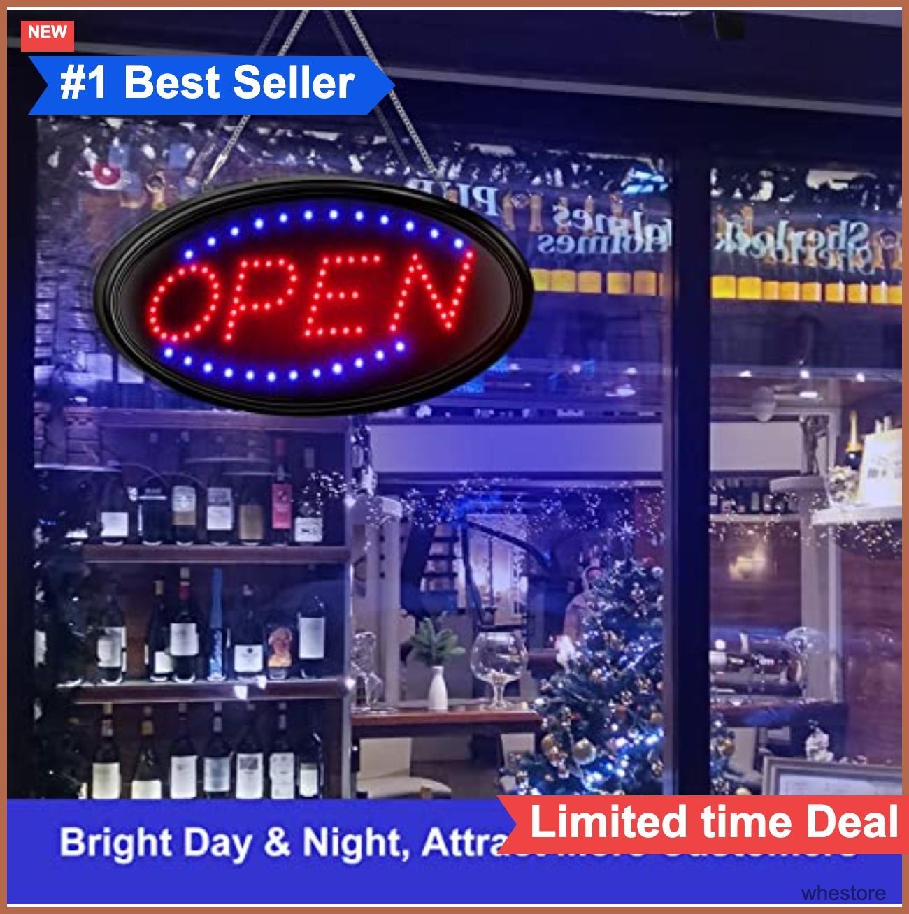 LED Open Sign 19×10 Inch Remote Timer Flashing Steady Modes For Shop Bar Hotel