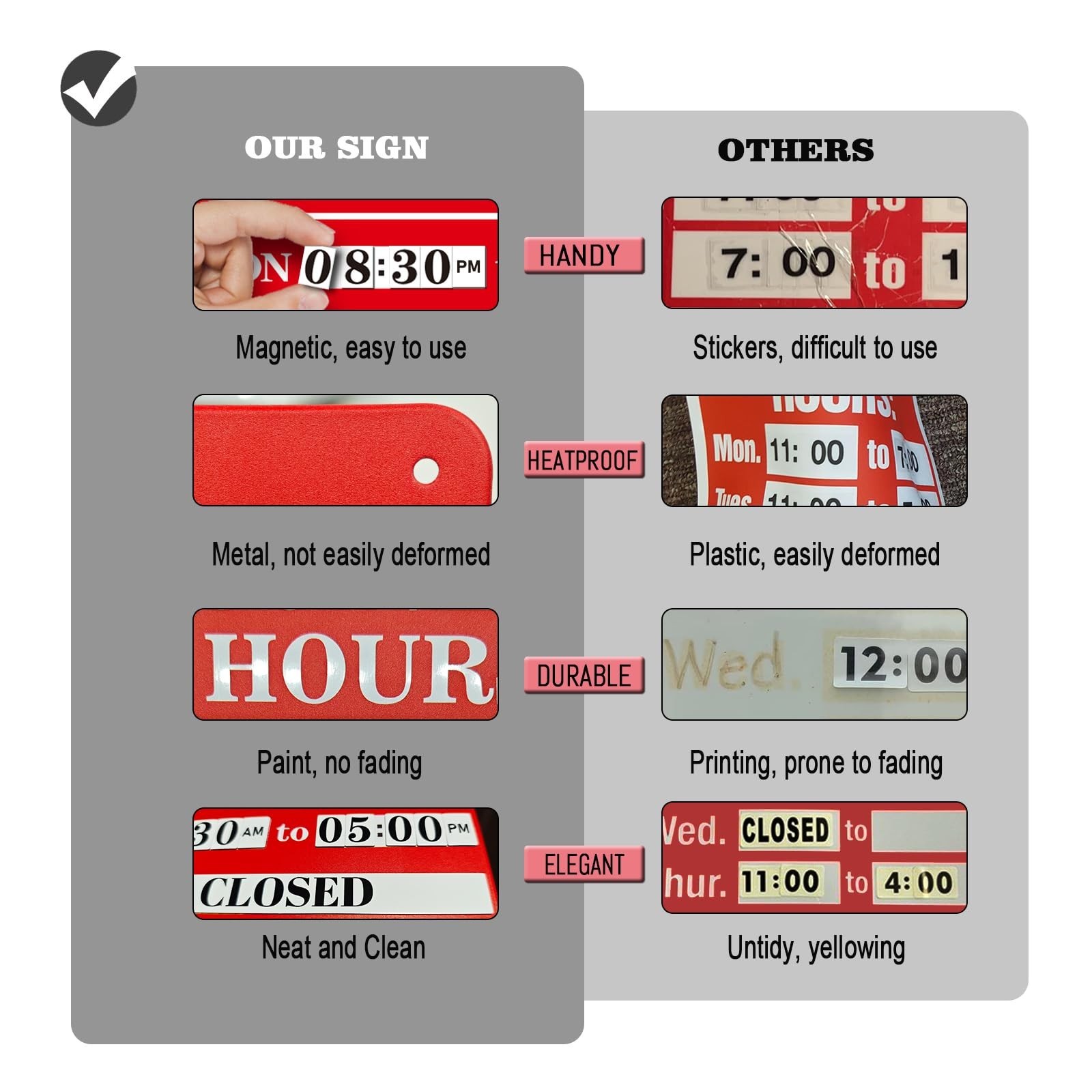 Magnetic Business Hours Sign – Double Sided Open Closed, Metal Store Hours for G