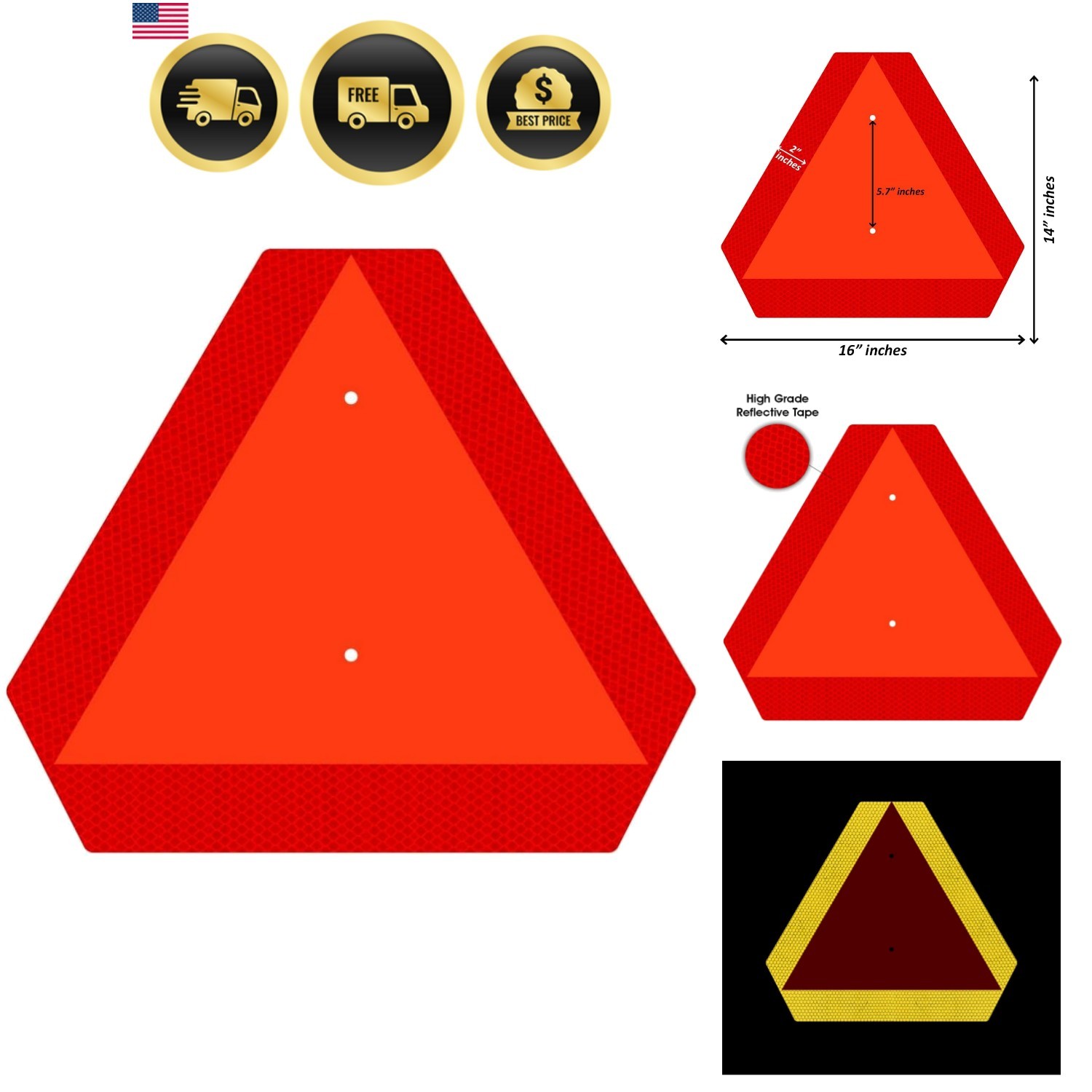 Slow Moving Vehicle Sign, Rust free Aluminium Slow Moving Vehicle Triangle si…