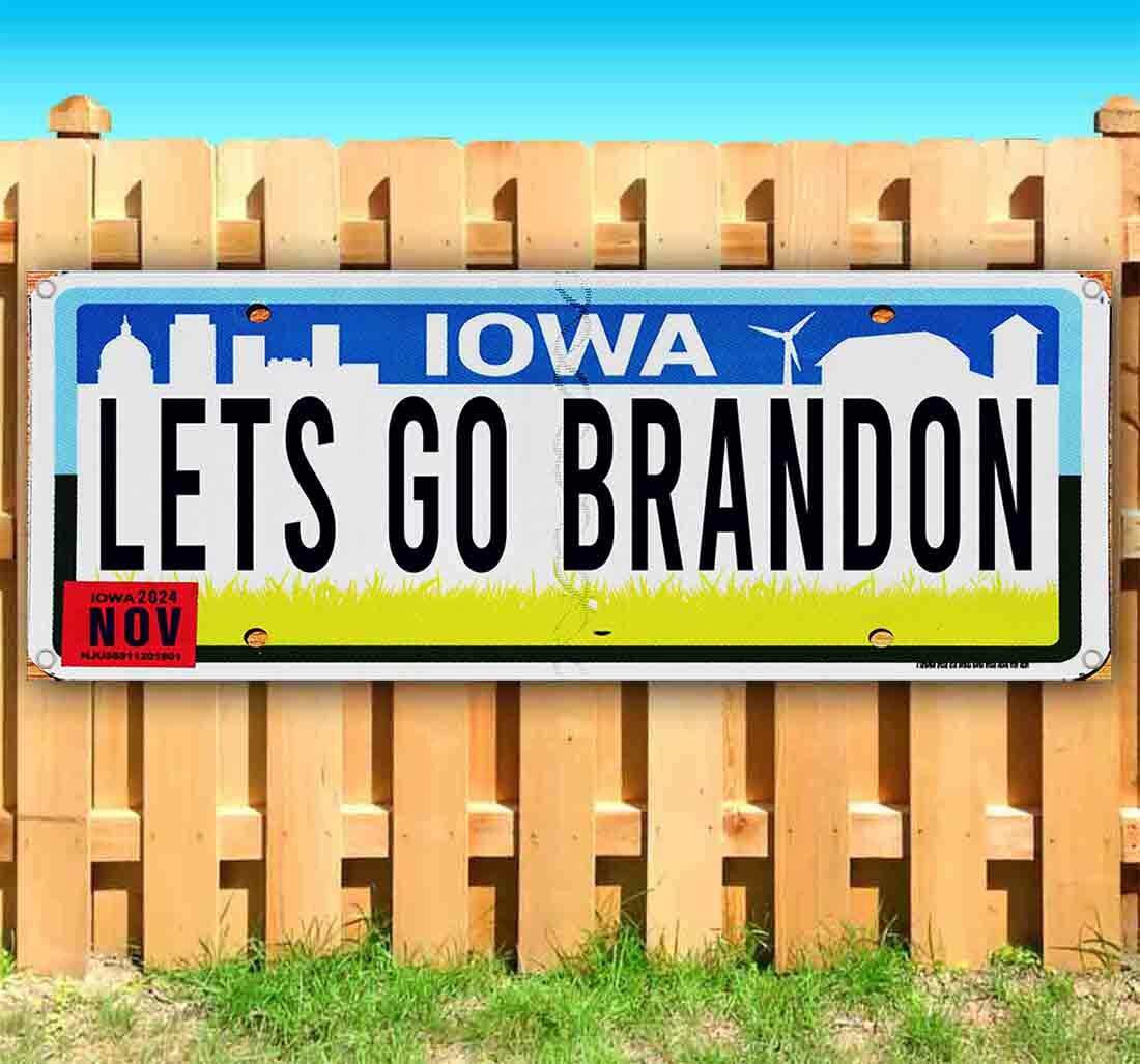 LET’S GO BRANDON LICENSE PLATE IOWA Banner Advertising Vinyl Flag Sign TRUMP