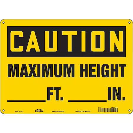Condor 485K07 Caution, Maximum Height _ Ft. _ In., 14 In W X 10 In H,