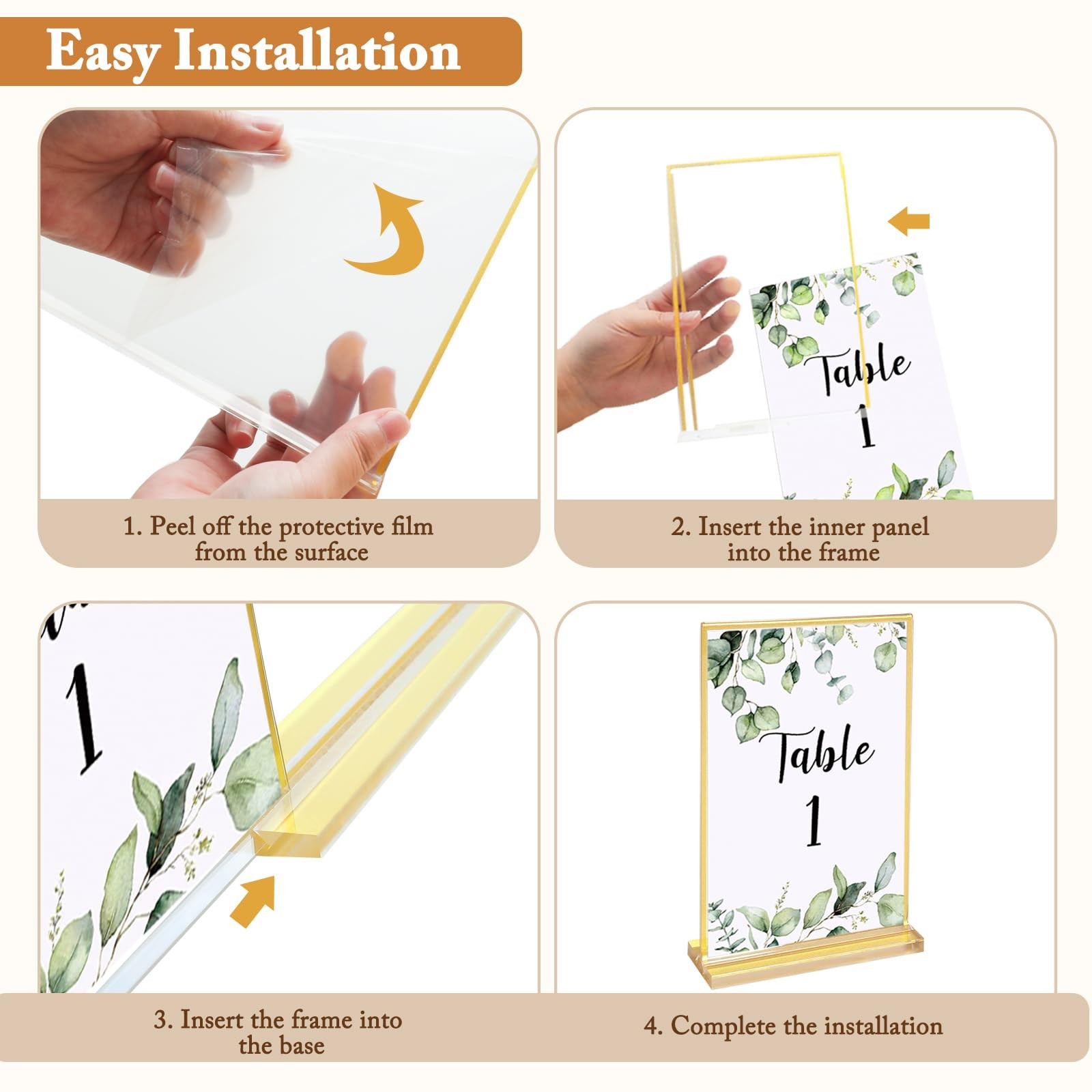 6 Pack 5×7 Inch Clear Acrylic Sign Holders, Double-Sided Gold Display Stand P…