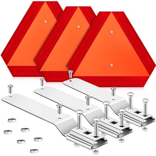 3 Sets Reflective Slow Moving Vehicle Sign with Mounting Bracket – 14″ x 16″ Alu