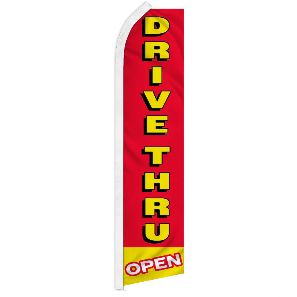 10 x “DRIVE-THRU OPEN” advertising super flag swooper banner business sign food