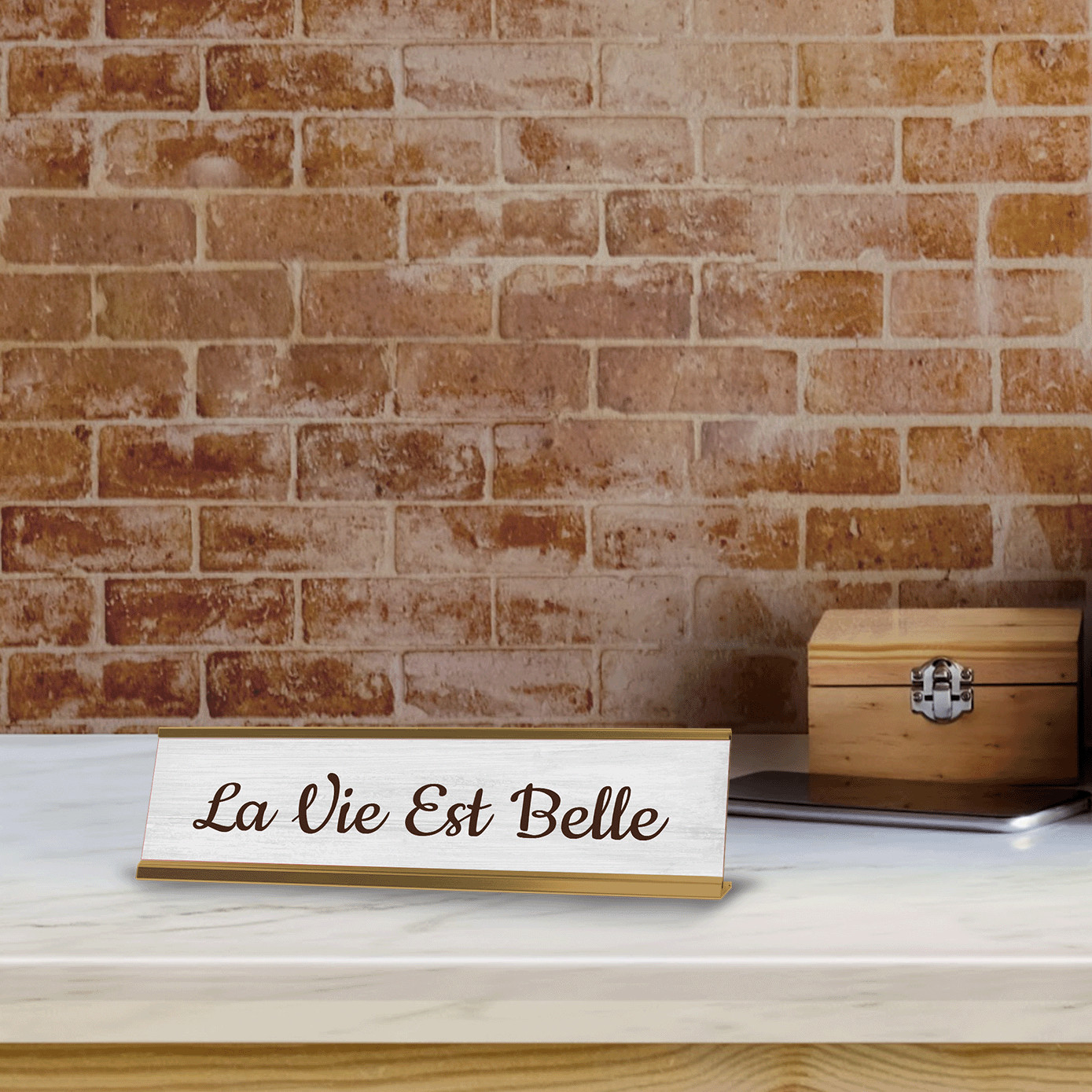La Vie Est Belle 2 x 10″ Desk Sign | French Inspirational Quote Office Décor