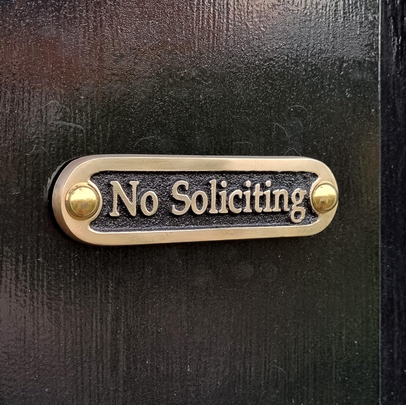 No Soliciting Brass Door Sign. Traditional Style Home Décor Wall Plaque