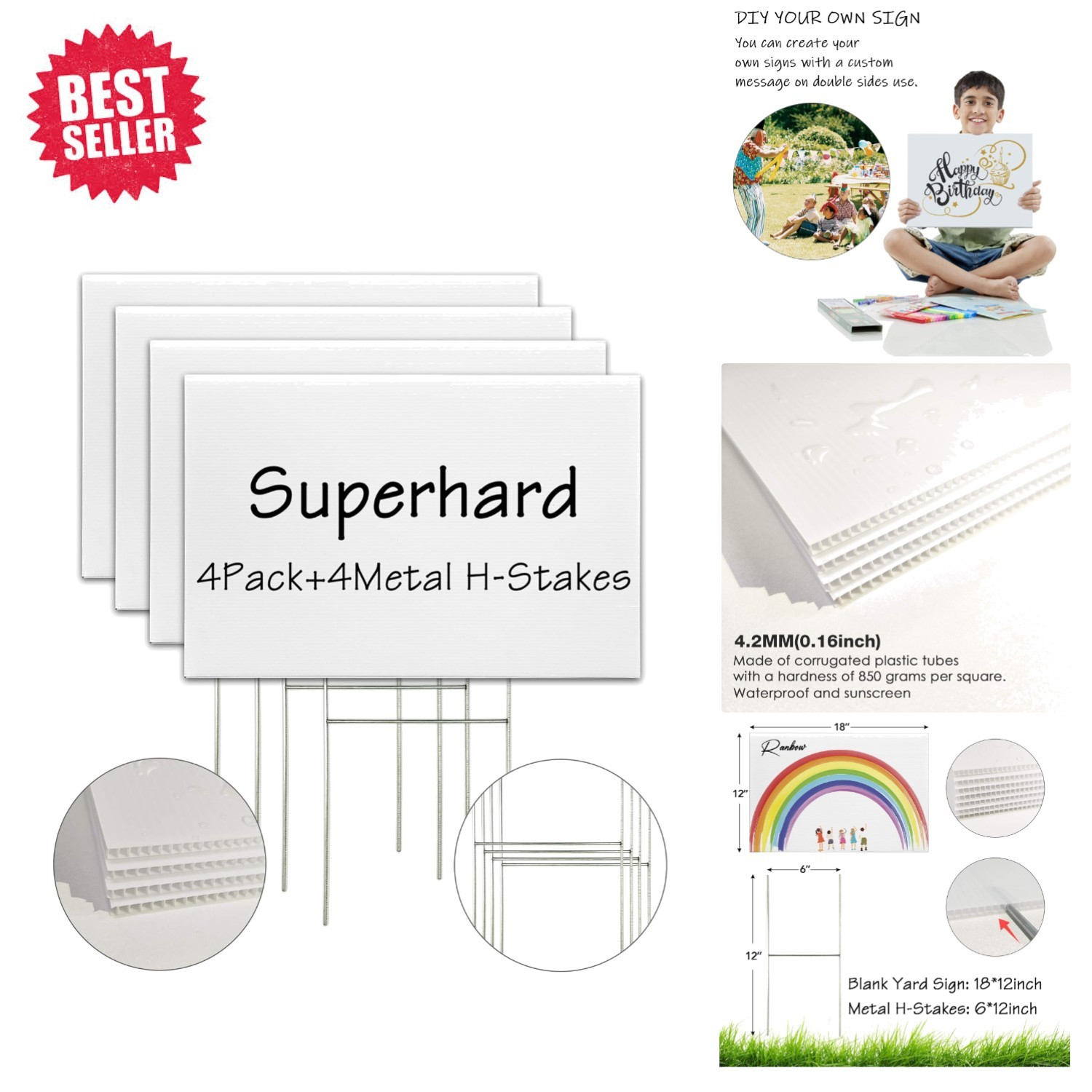 DIY Blank Lawn Signs, 18×12 Inches – Ideal for Events & Promotions, 4-Pack