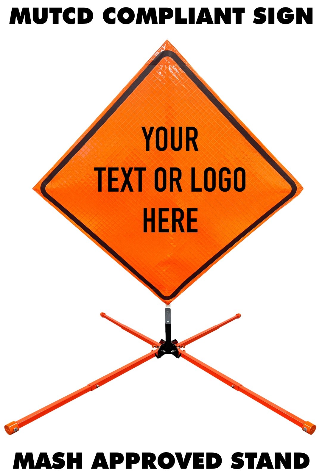 Custom 48″ Orange Reflective Roll-Up Sign Kit Steel Stand MUTCD