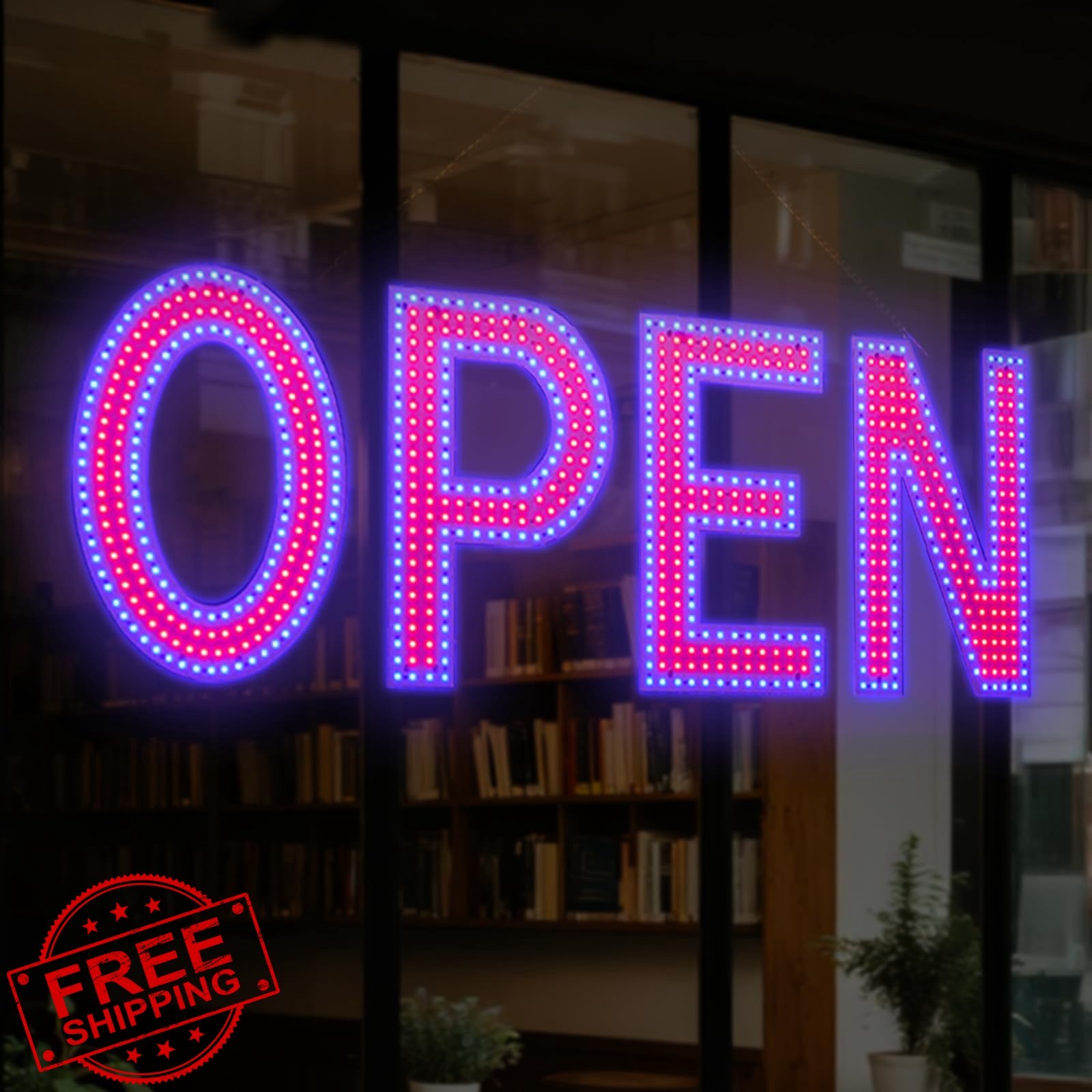 Thirdpolite 48″x17″ Red and Blue LED Open Sign