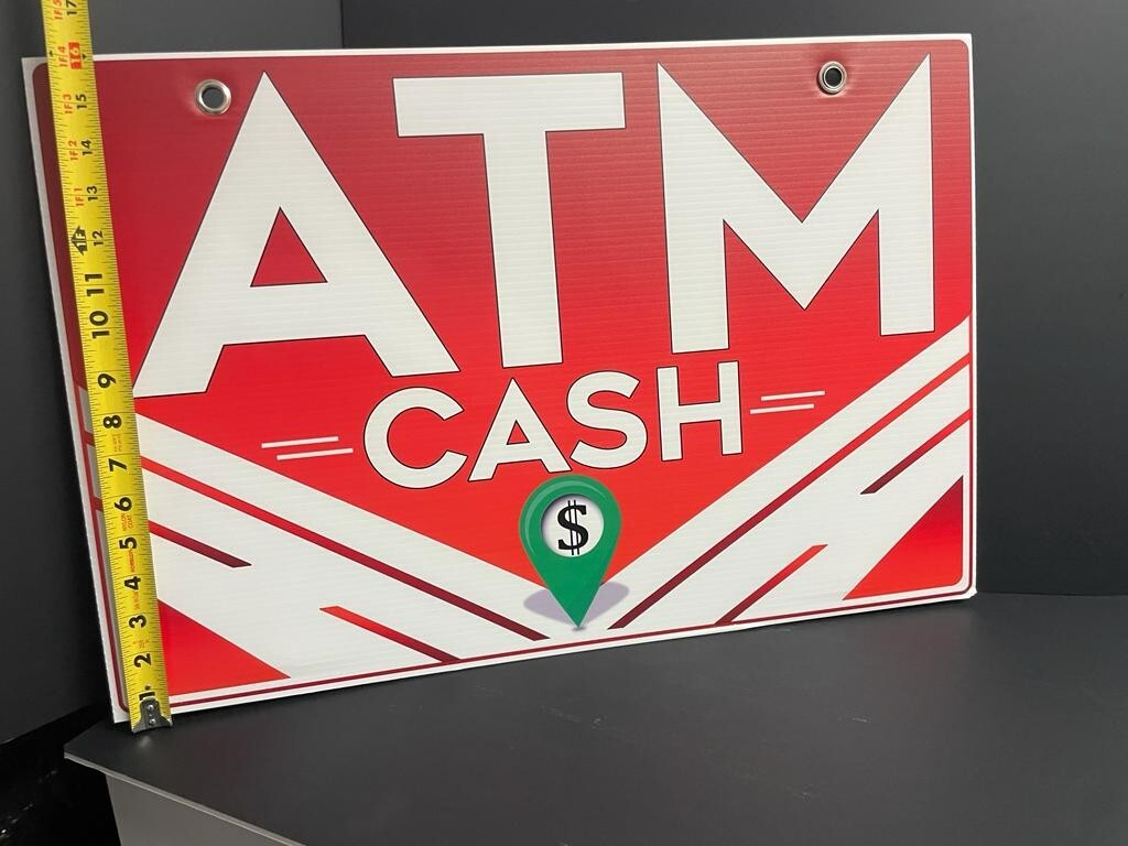 5 Pack Double-Sided Coroplast ATM Sign, 16×24 Inches, with Metal Grommets