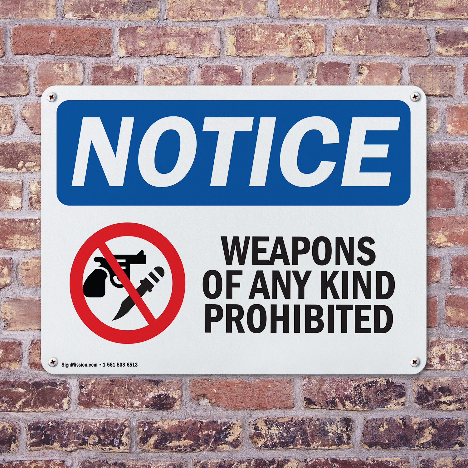 (2 Pack) Weapons Of Any Kind Prohibited OSHA Notice Sign Decal Metal Plastic