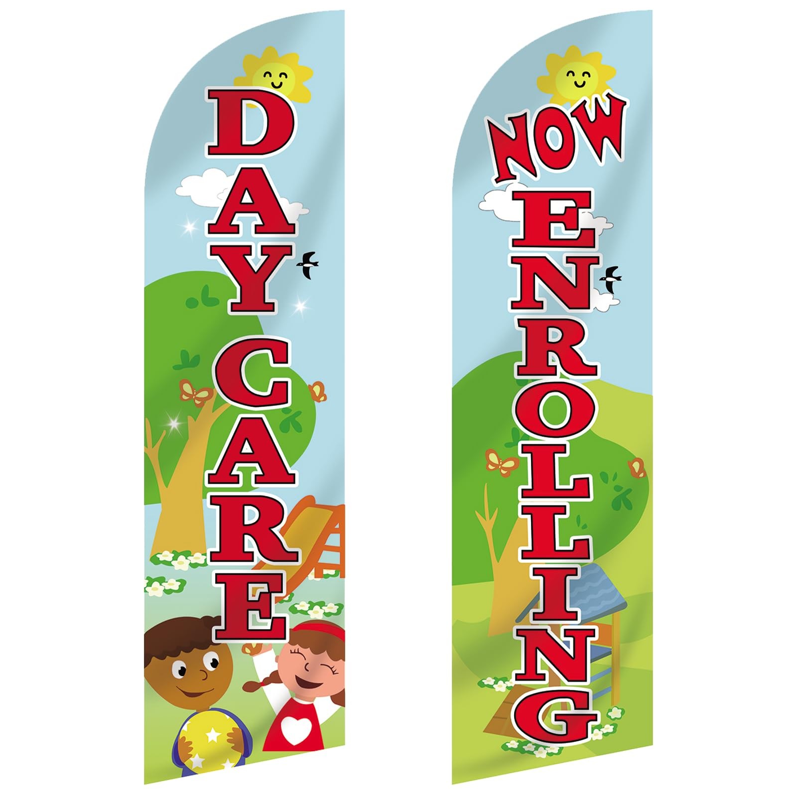 Mindsoft 2 Pcs Now Enrolling Day Care Feather Flag 3 Ft X 10.67 Ft Heavy Duty