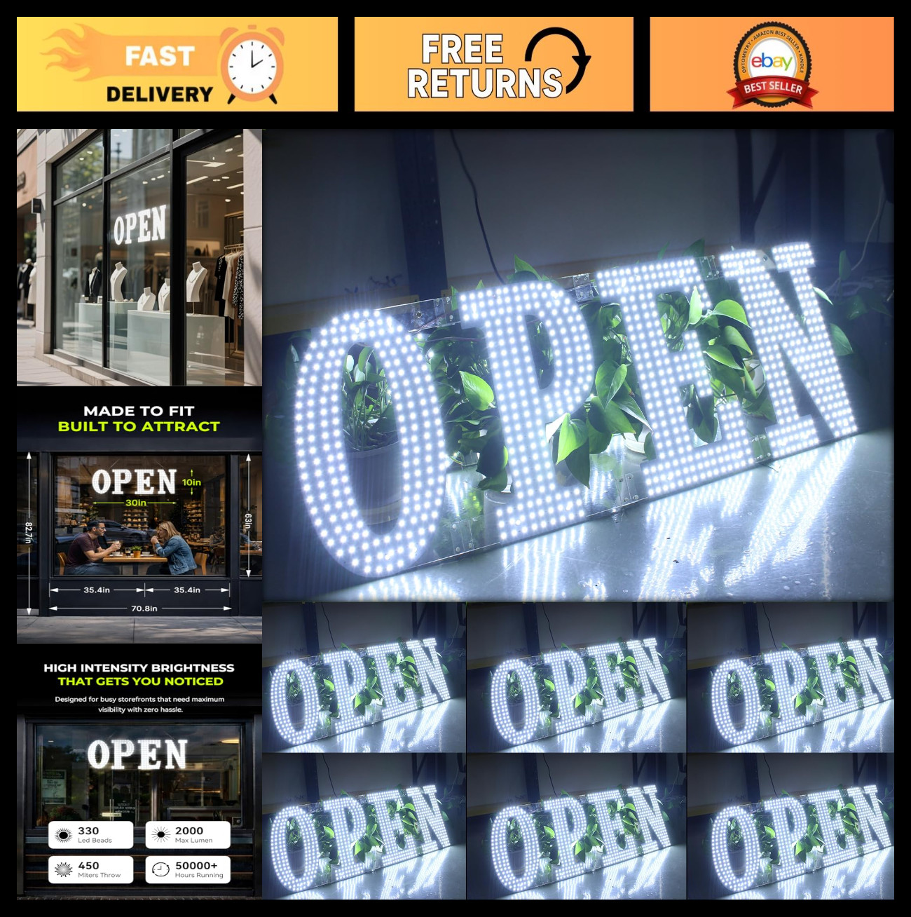 30″x10″ Super Bright LED Open Sign for Business – Unique Design, Hanging Install