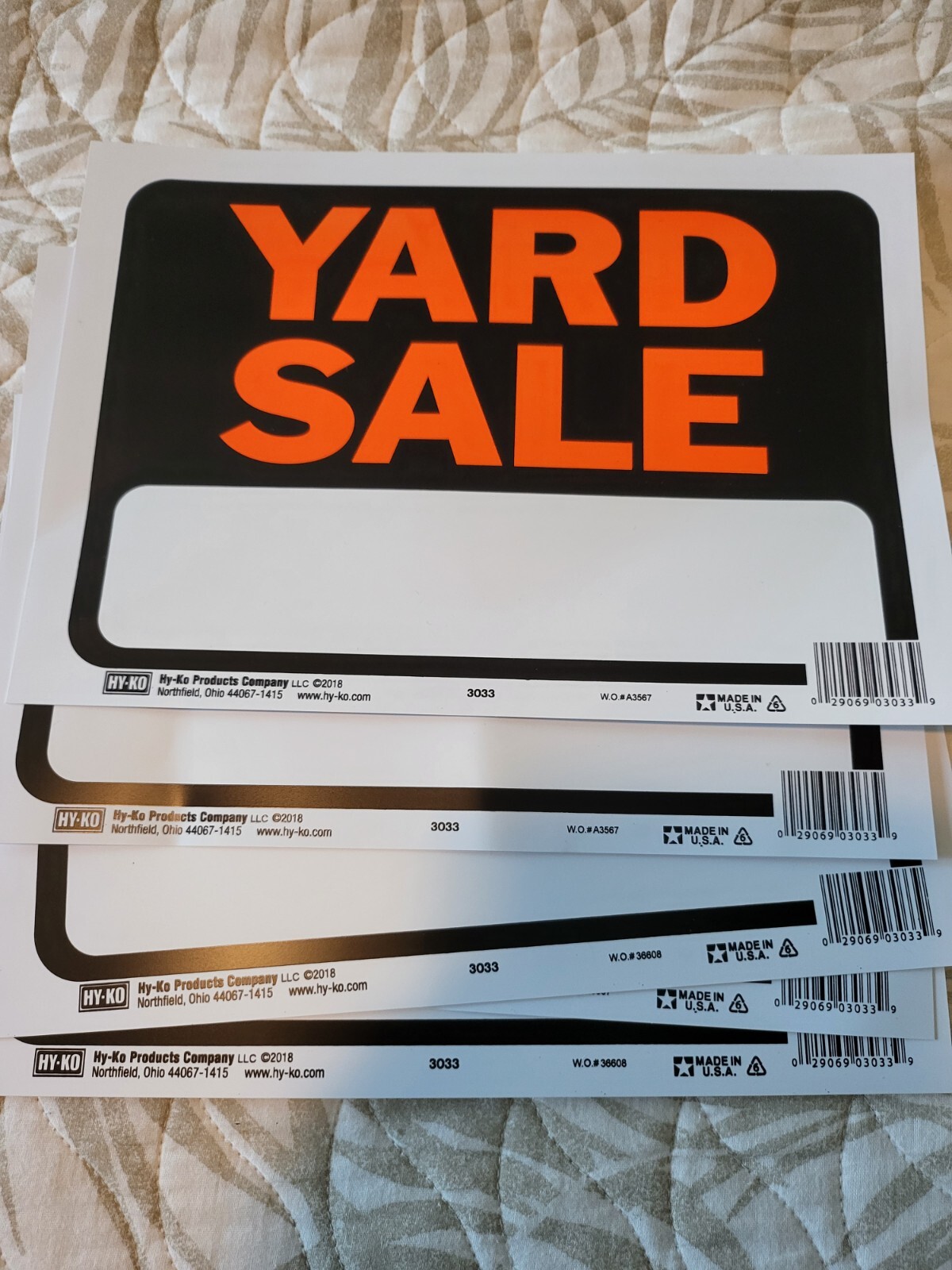 5 For Sale Yard Sale Signs (2-Line) 8.5×12