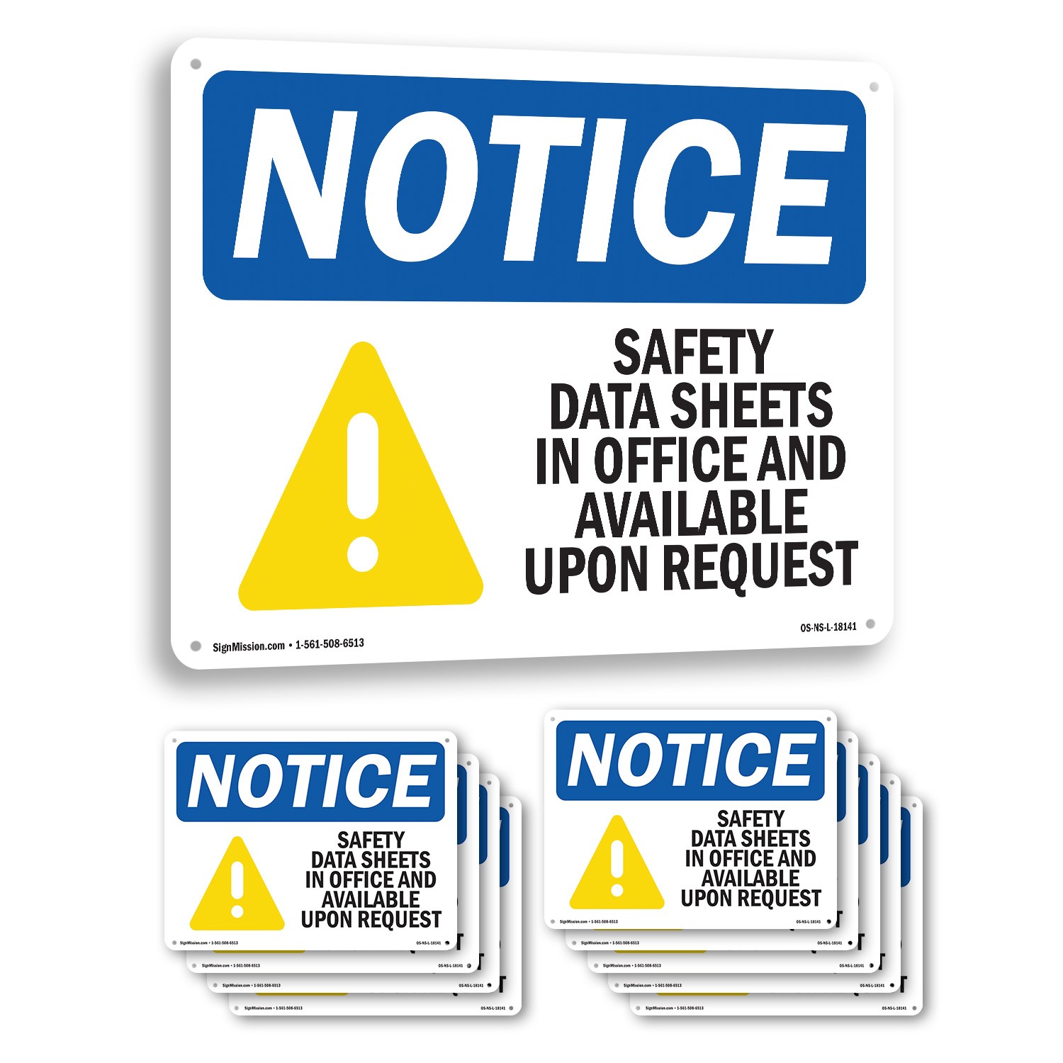 Safety Data Sheets In Office OSHA Notice Sign Metal, Plastic, Decal 5 or 10 Pack